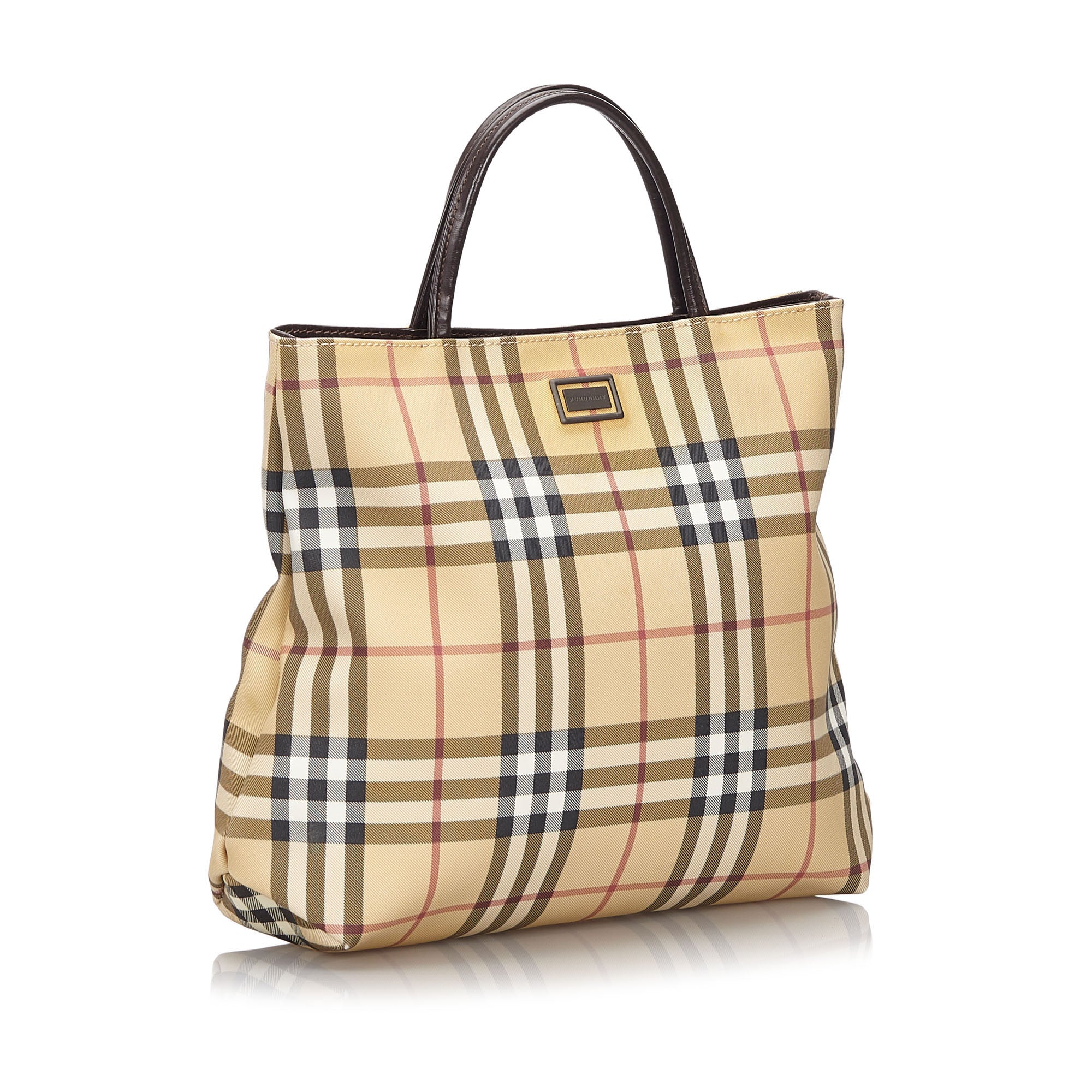 Pre-Loved Burberry Brown Beige Canvas Fabric House Check Handbag United Kingdom