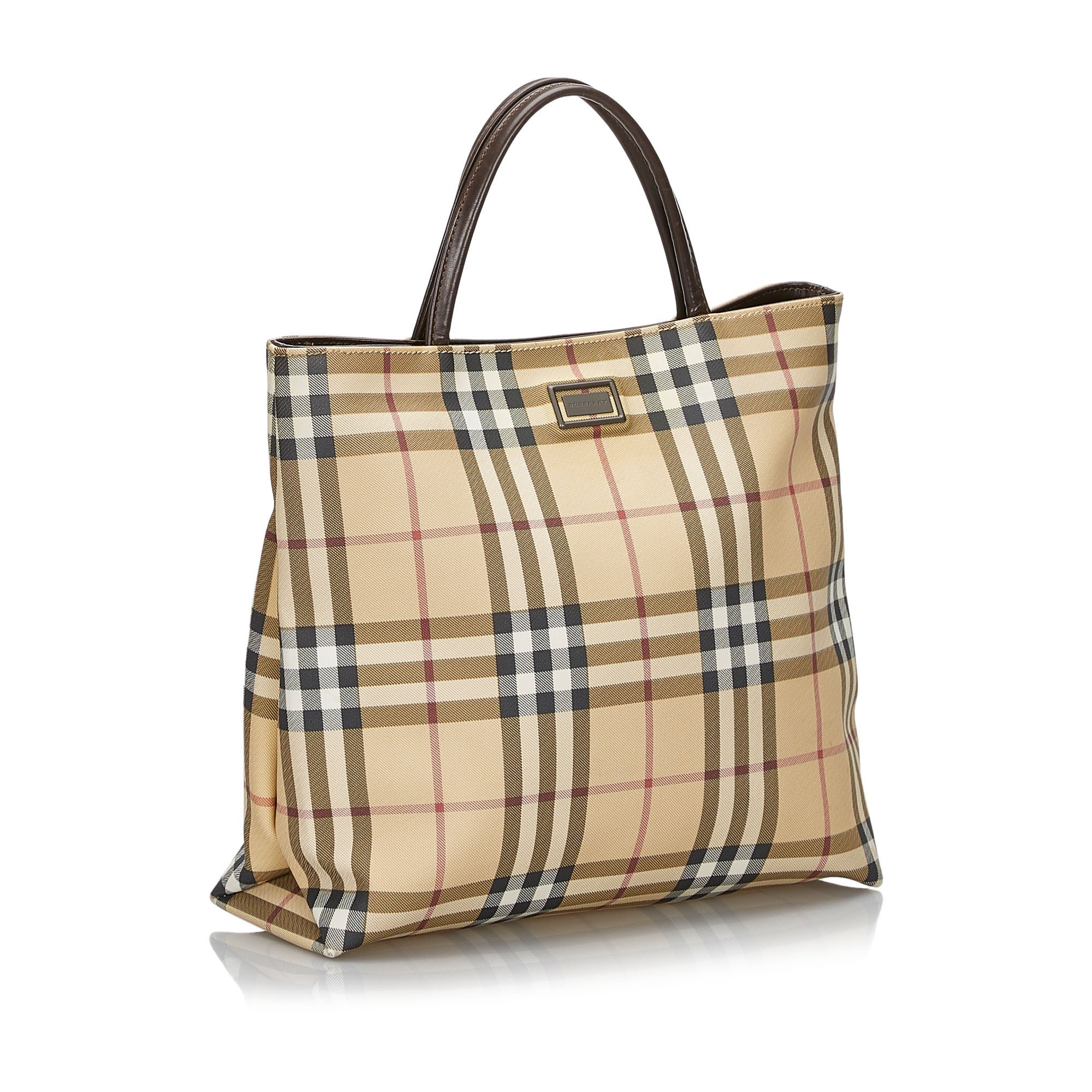 Pre-Loved Burberry Brown Beige Canvas Fabric House Check Handbag United Kingdom