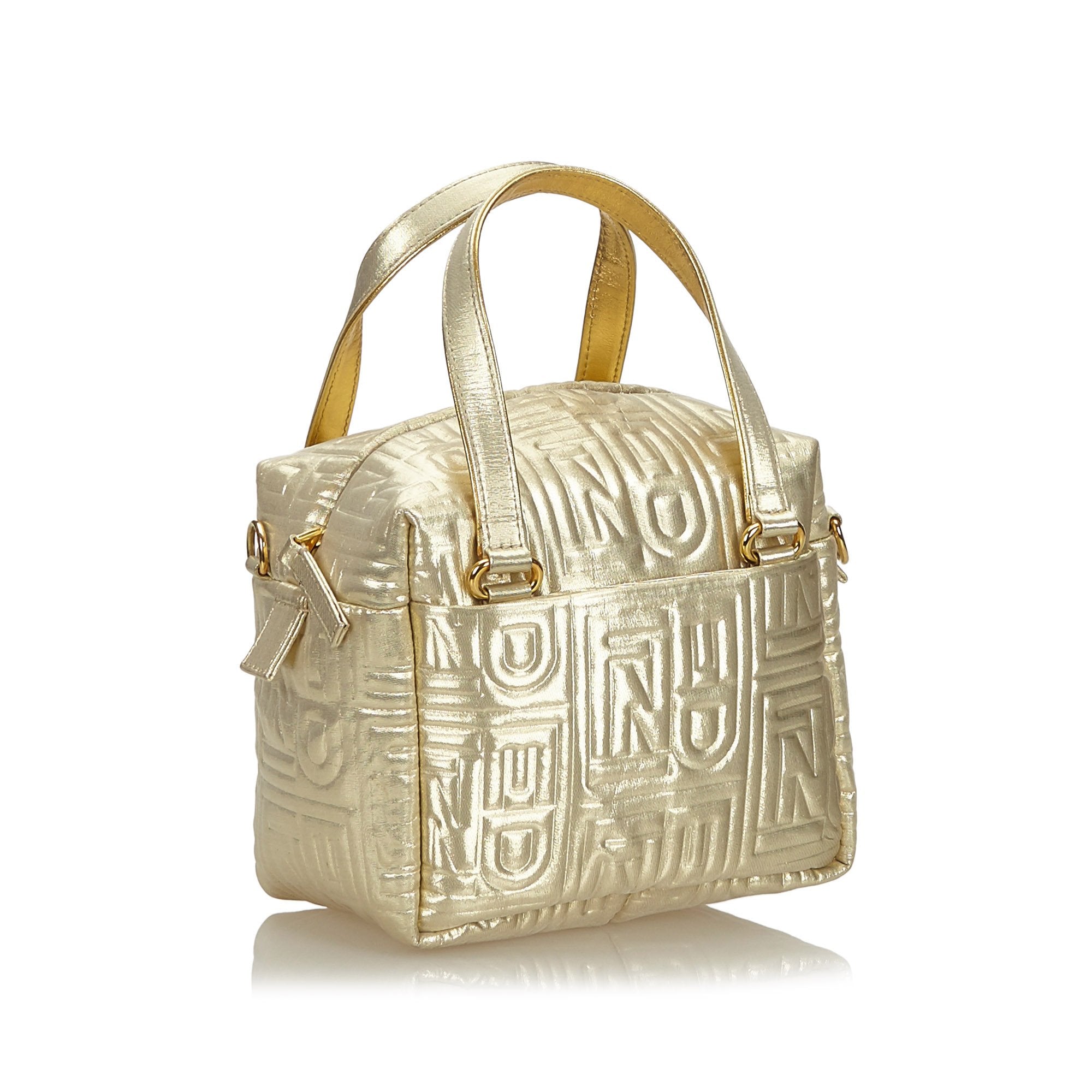 Pre-Loved Fendi Gold Canvas Fabric Metallic Quilted Satchel Italy