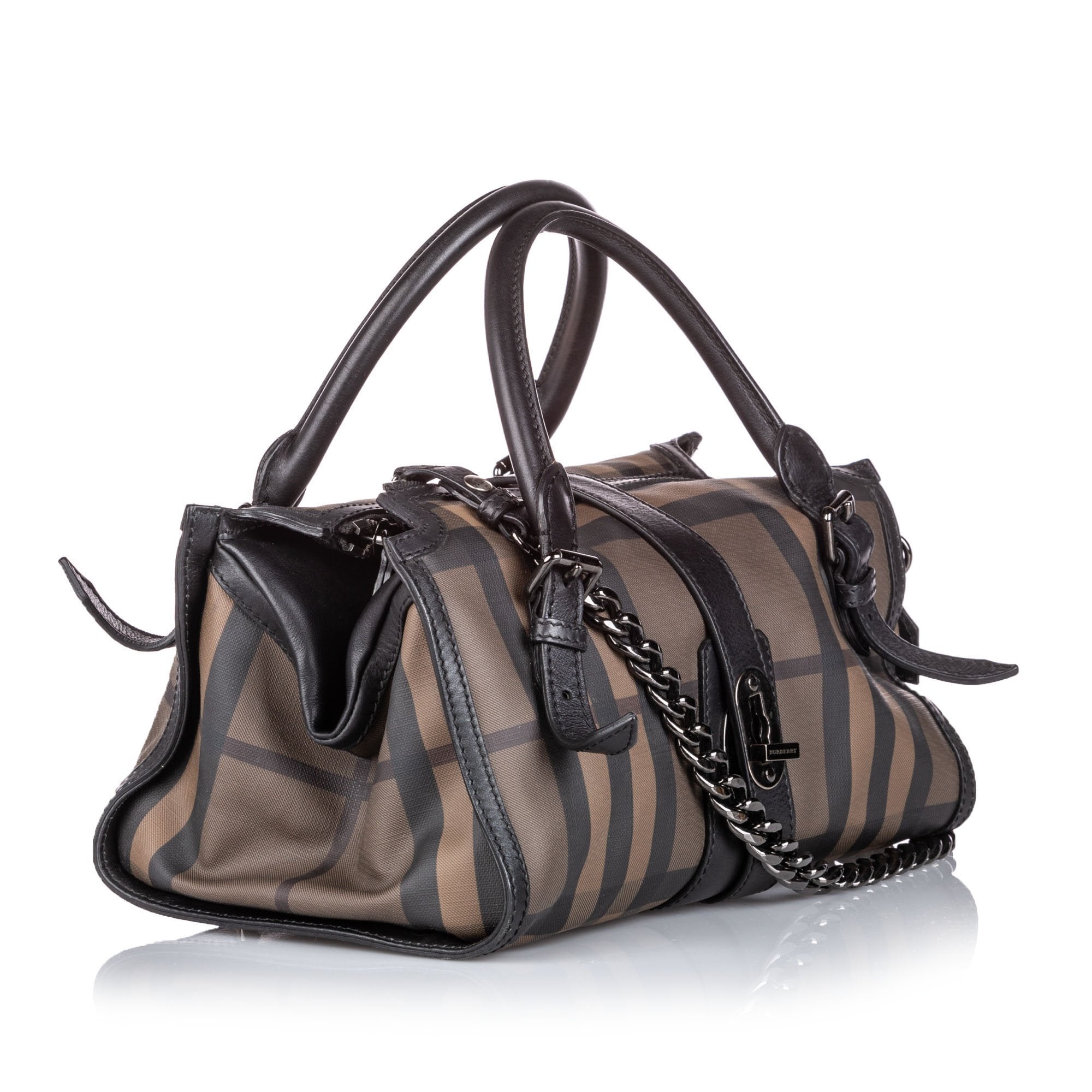 Pre-Loved Burberry Brown Dark PVC Plastic Smoke Check Handbag United Kingdom