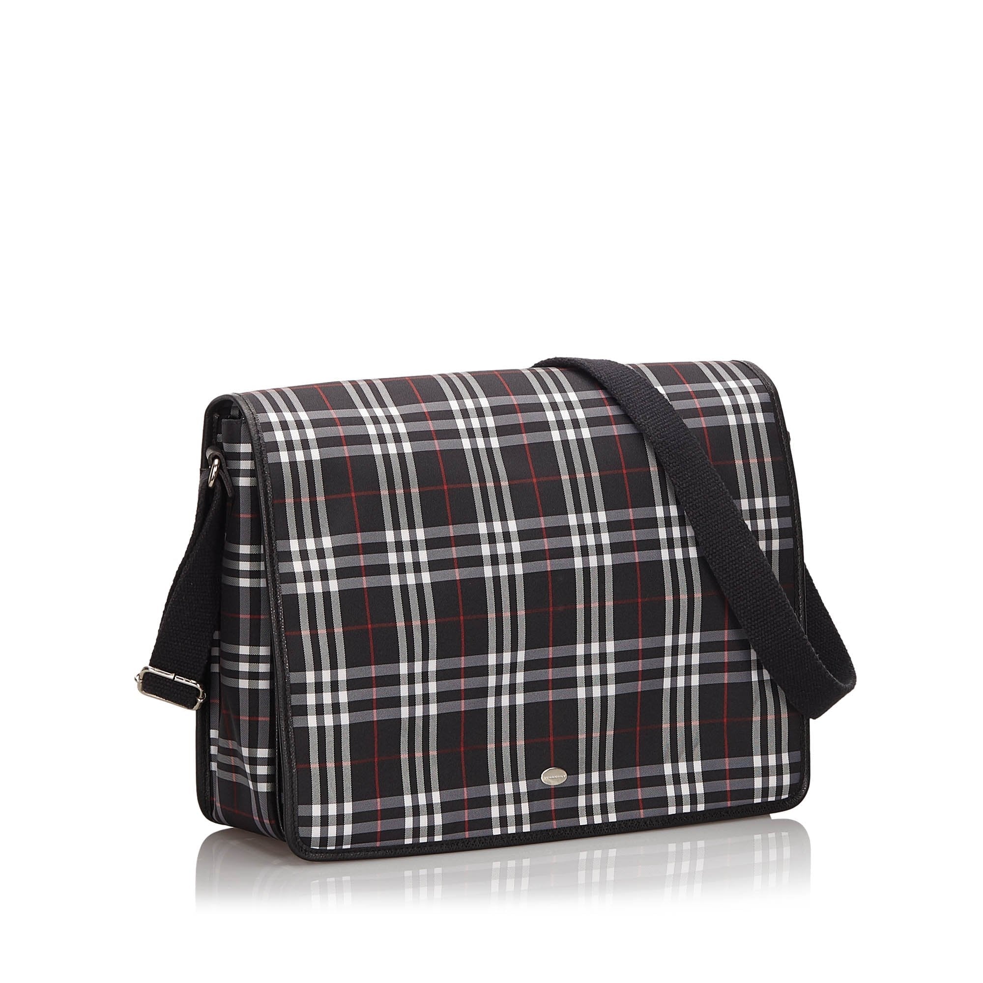 Pre-Loved Burberry Blue Navy Canvas Fabric Plaid Crossbody Bag United Kingdom