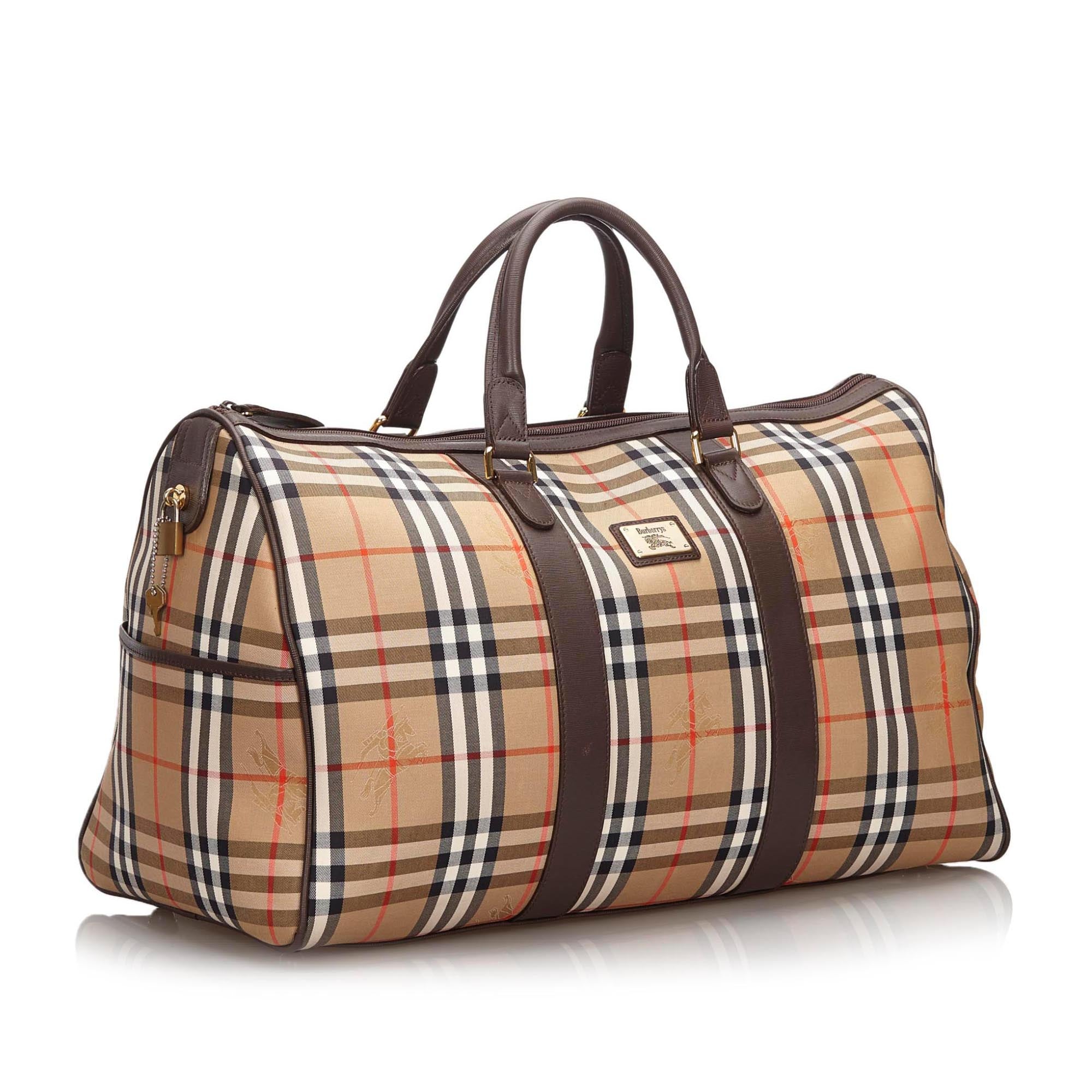 Pre-Loved Burberry Brown Haymarket Check Canvas Travel Bag United Kingdom