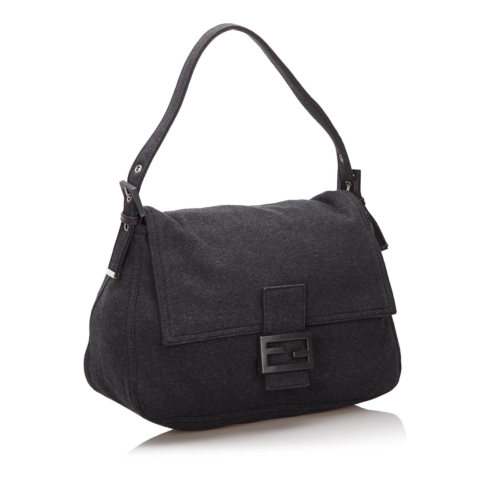 Pre-Loved Fendi Gray Dark Cotton Fabric Mamma Baguette Shoulder Bag Italy