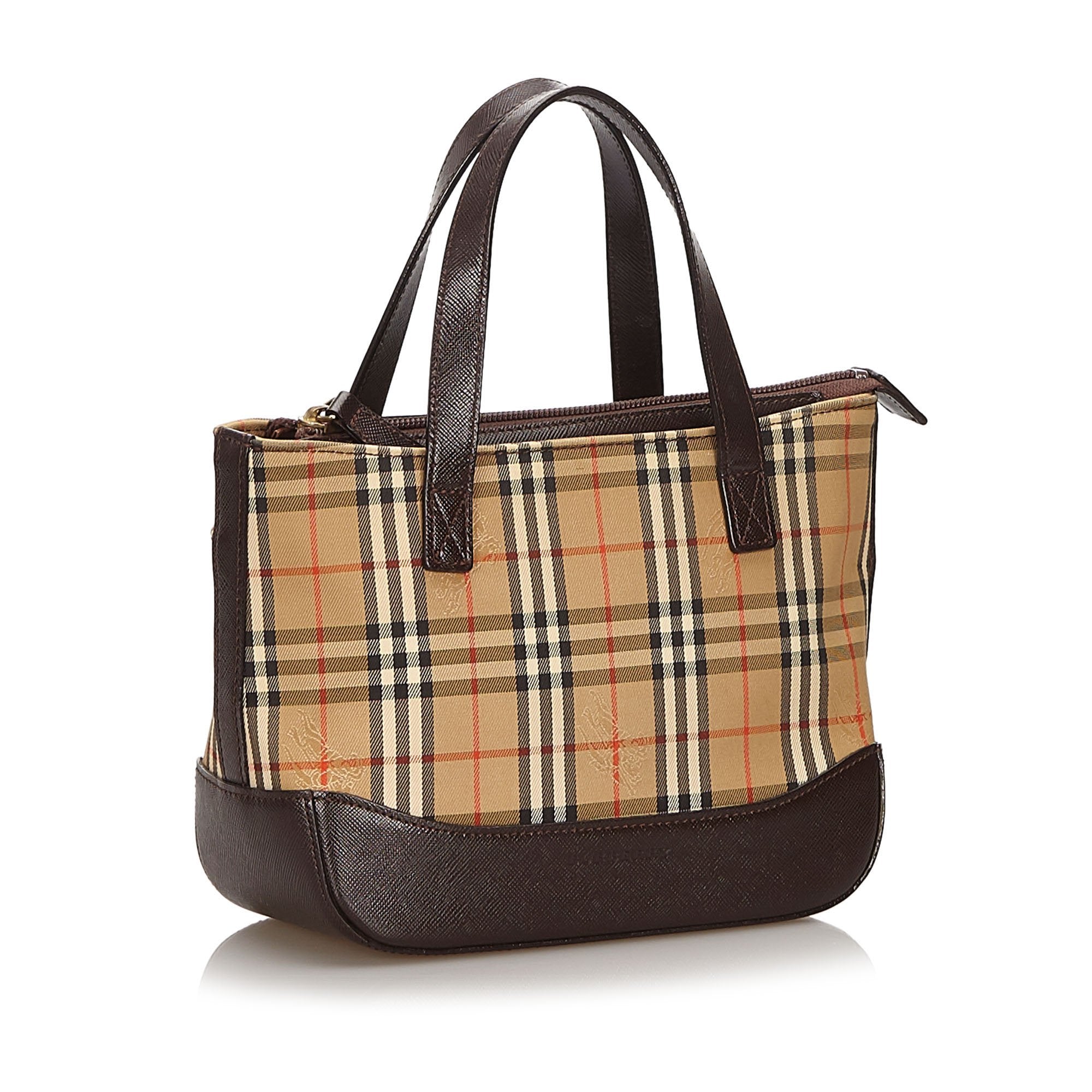 Pre-Loved Burberry Brown Haymarket Check Canvas Handbag United Kingdom