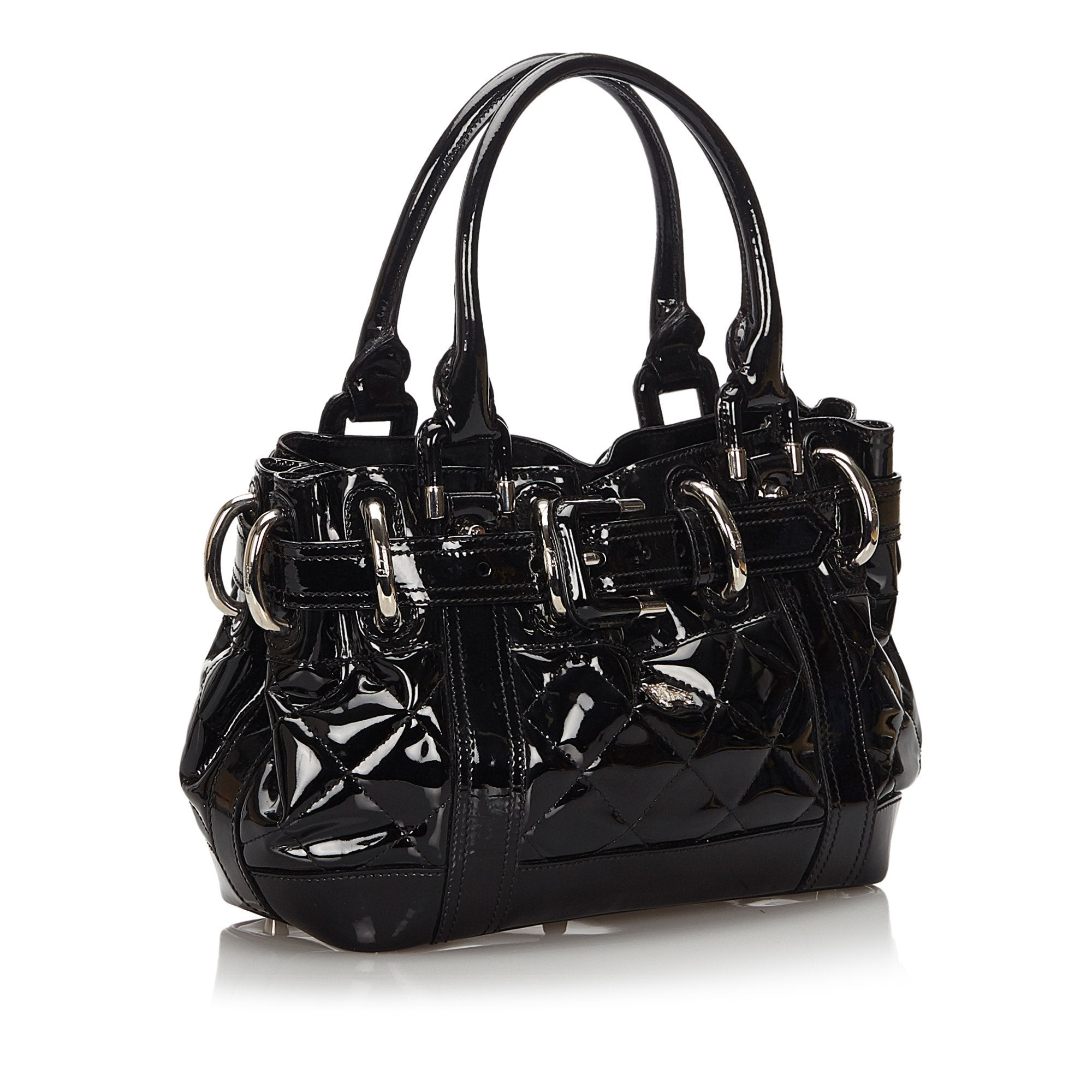 Pre-Loved Burberry Black Patent Leather Quilted Handbag United Kingdom