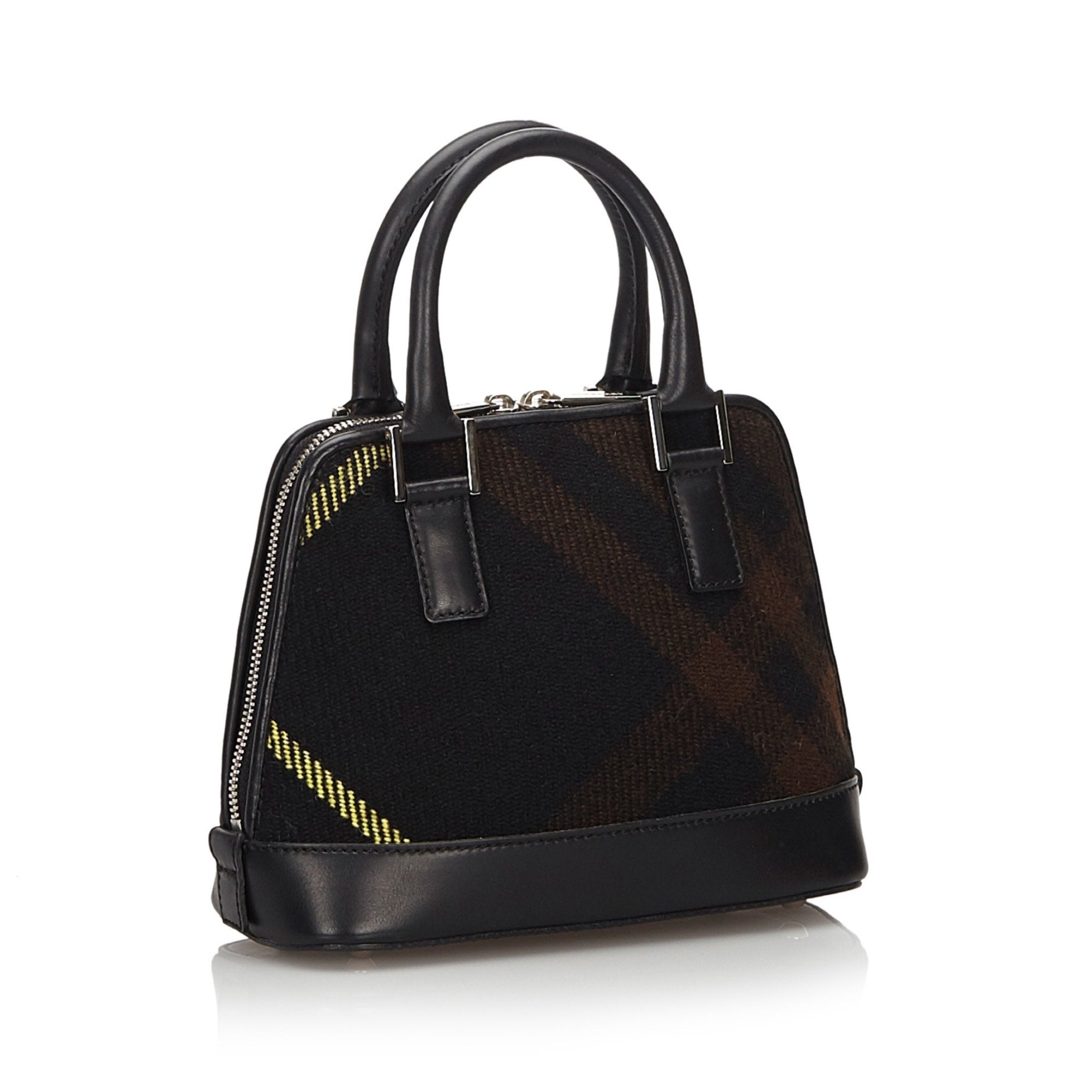 Pre-Loved Burberry Black Wool Fabric Plaid Handbag United Kingdom