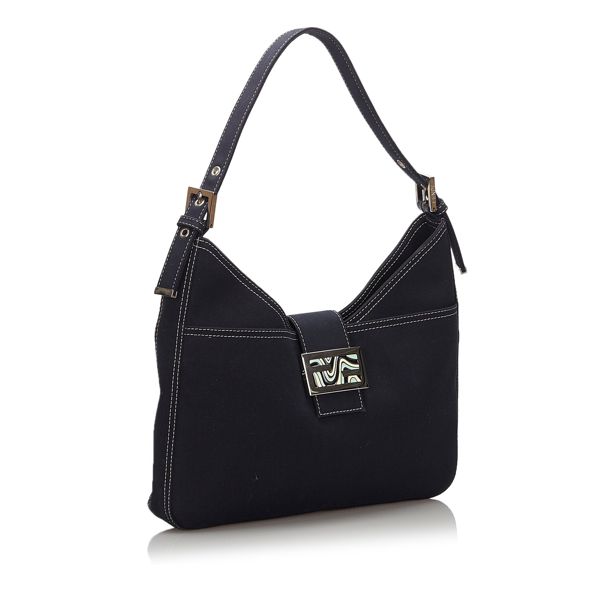 Pre-Loved Fendi Blue Navy Canvas Fabric Shoulder Bag Italy