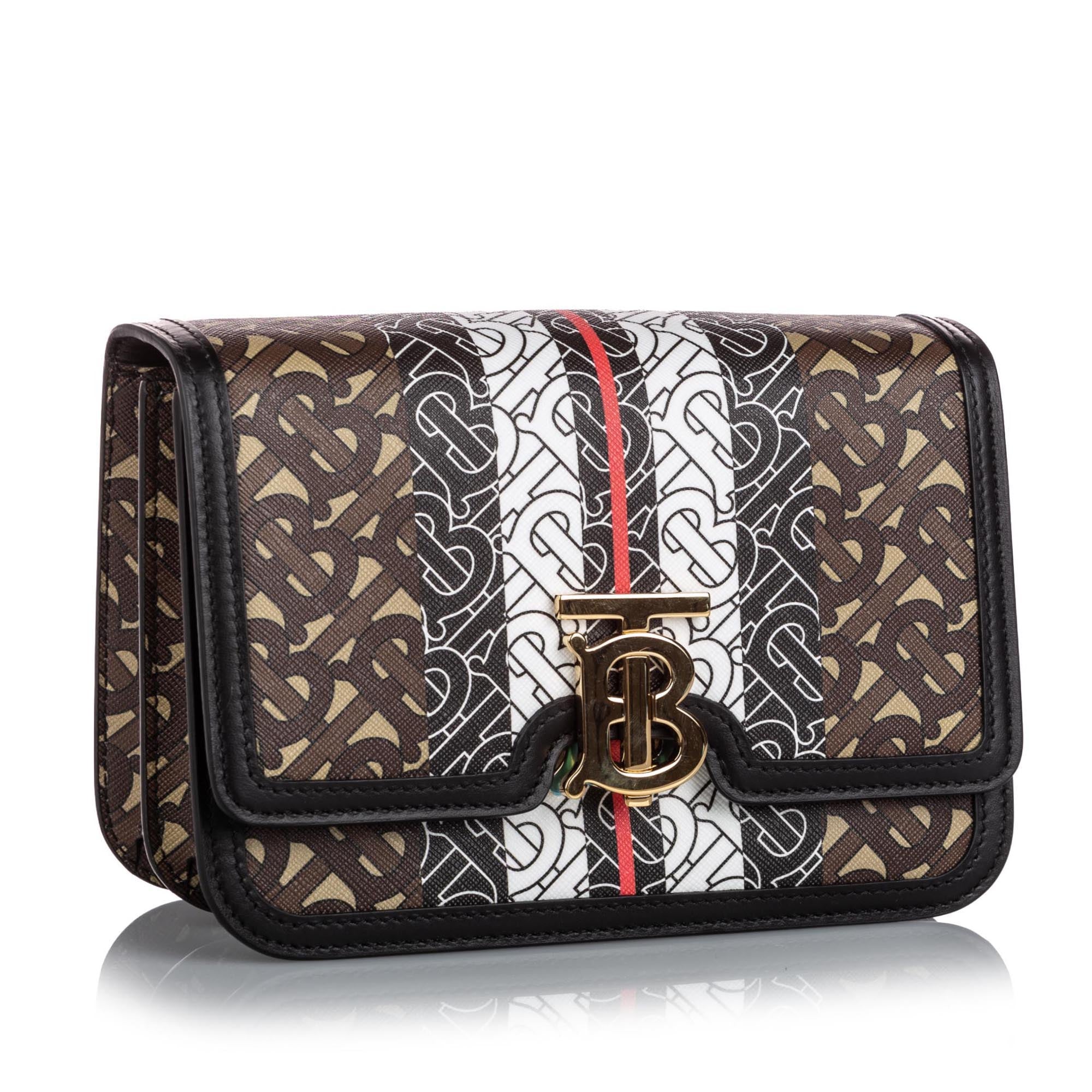 Pre-Loved Burberry Brown Small Monogram Stripe E-Canvas TB Bag ITALY