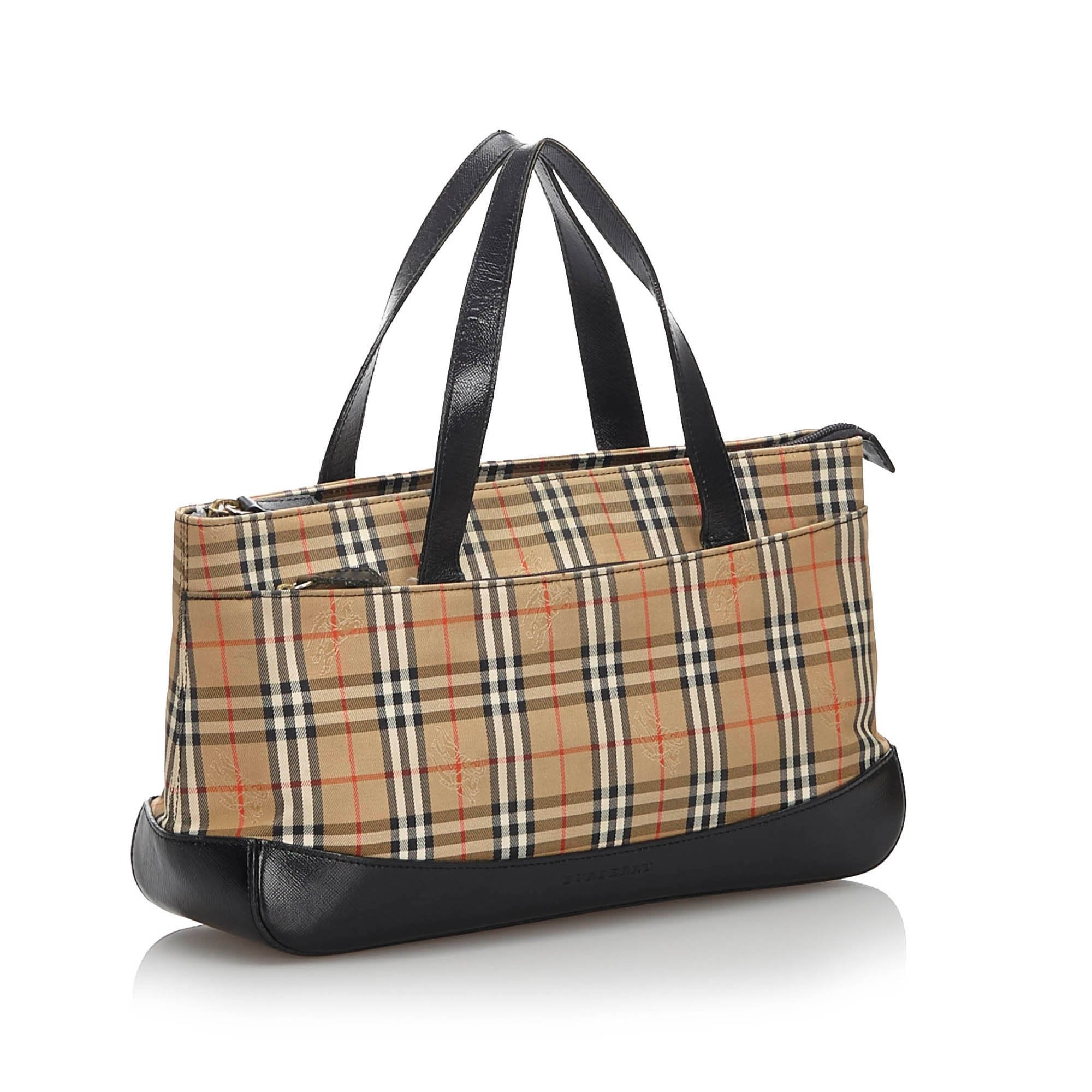 Pre-Loved Burberry Brown Haymarket Check Canvas Handbag United Kingdom