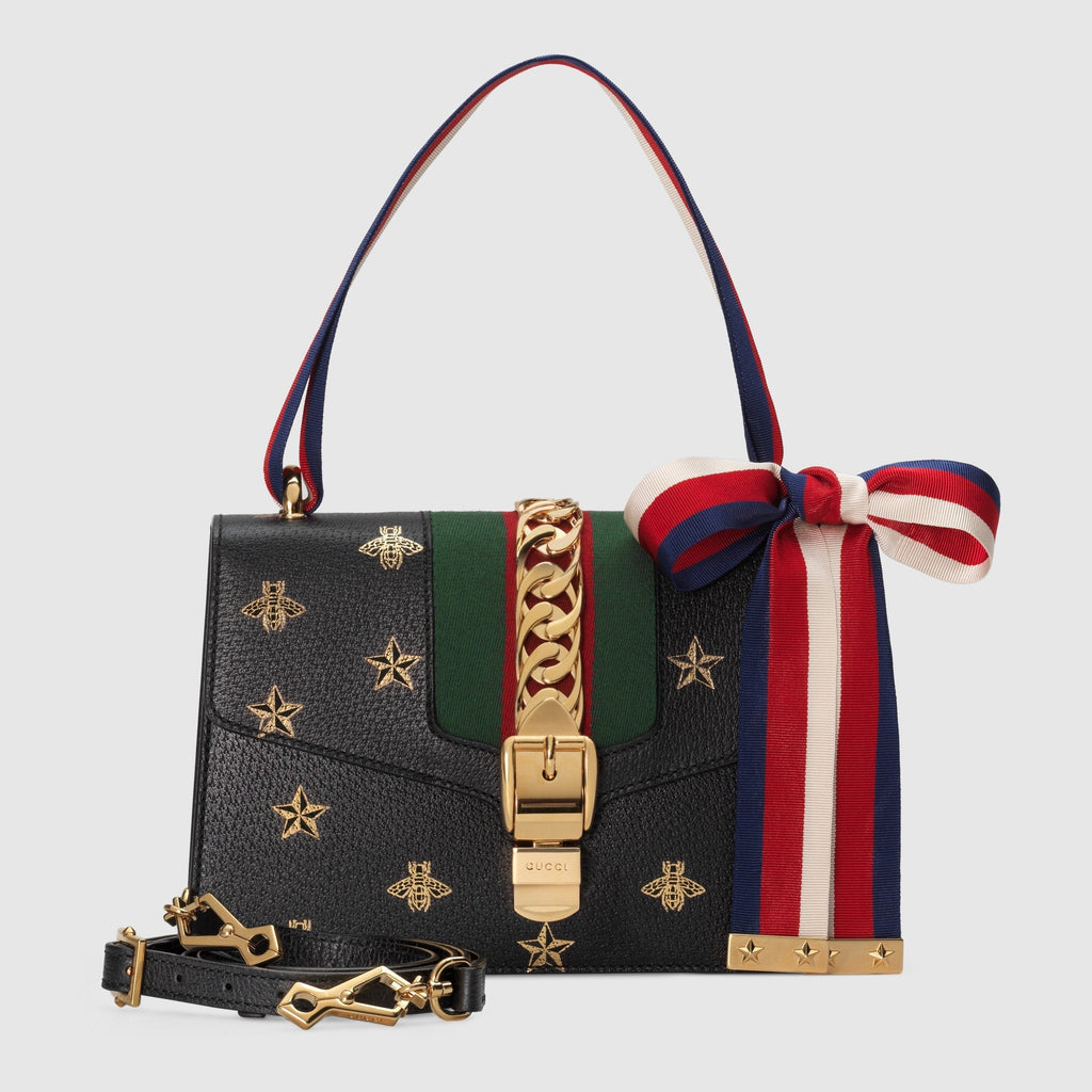 Gucci Sylvie Bee Star Small Shoulder Bag Black