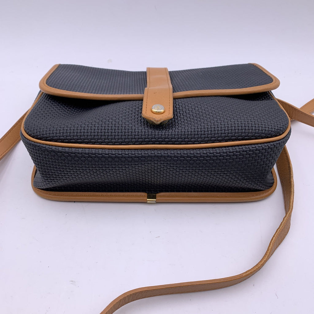 YVES SAINT LAURENT Black Beige Textured Vinyl Canvas Crossbody Bag