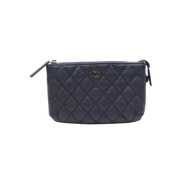 CHANEL Navy Blue Caviar Leather Makeup Pouch