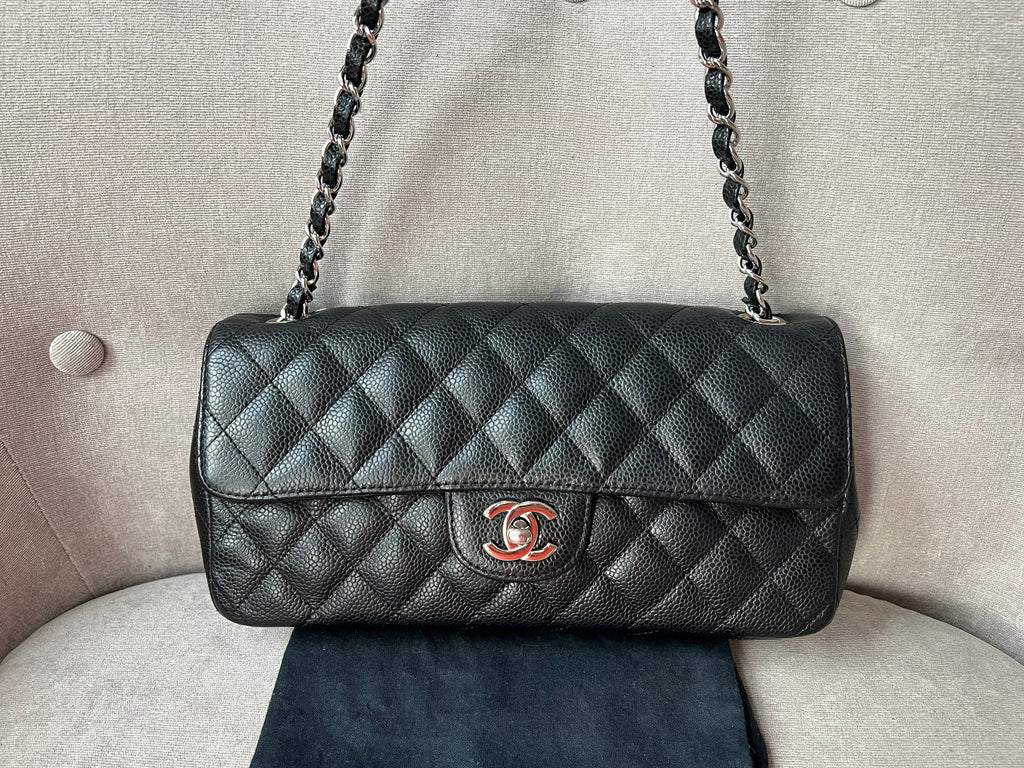 Chanel East West Flap in Black Caviar Silver Hardware