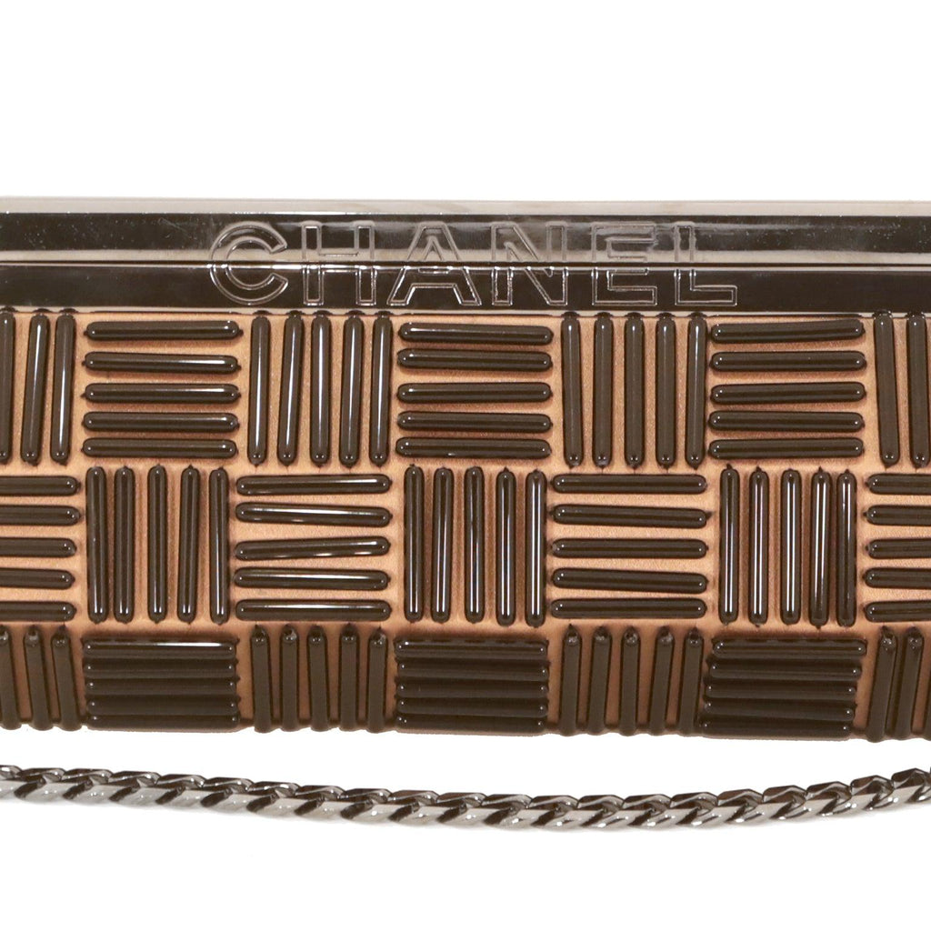 Chanel Beige Satin Applique Frame Bag