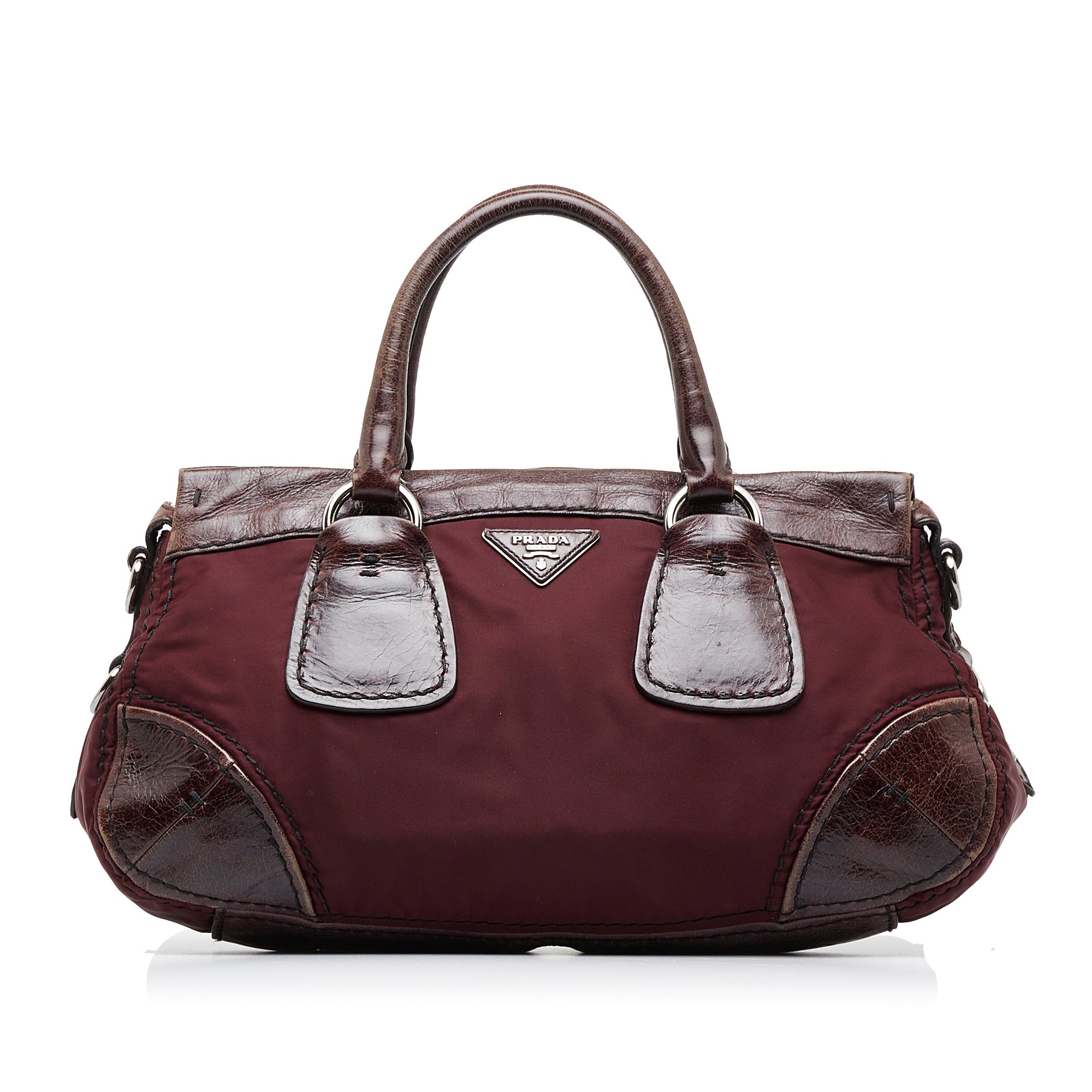 PRADA Vitello Trimmed Tessuto Satchel