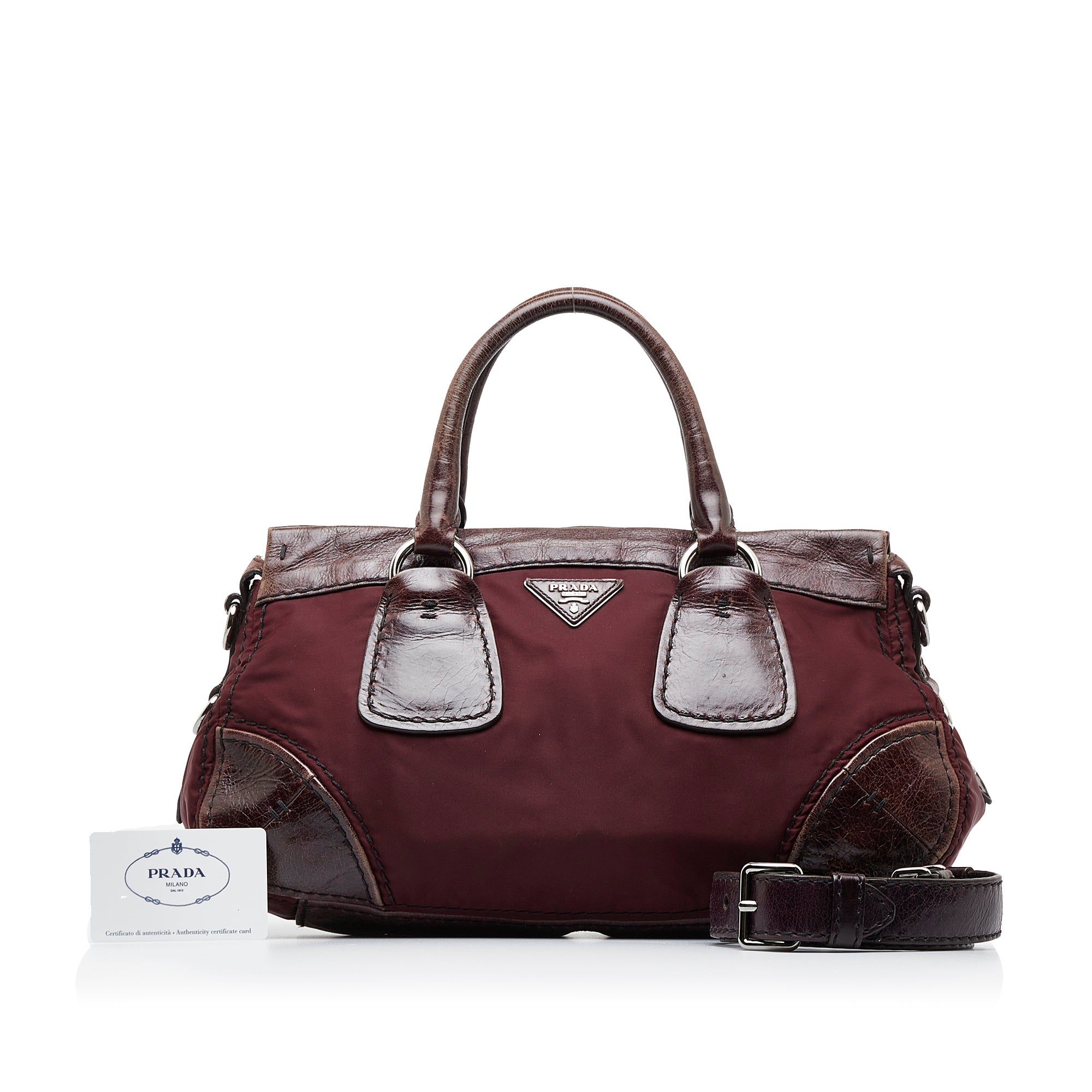 PRADA Vitello Trimmed Tessuto Satchel