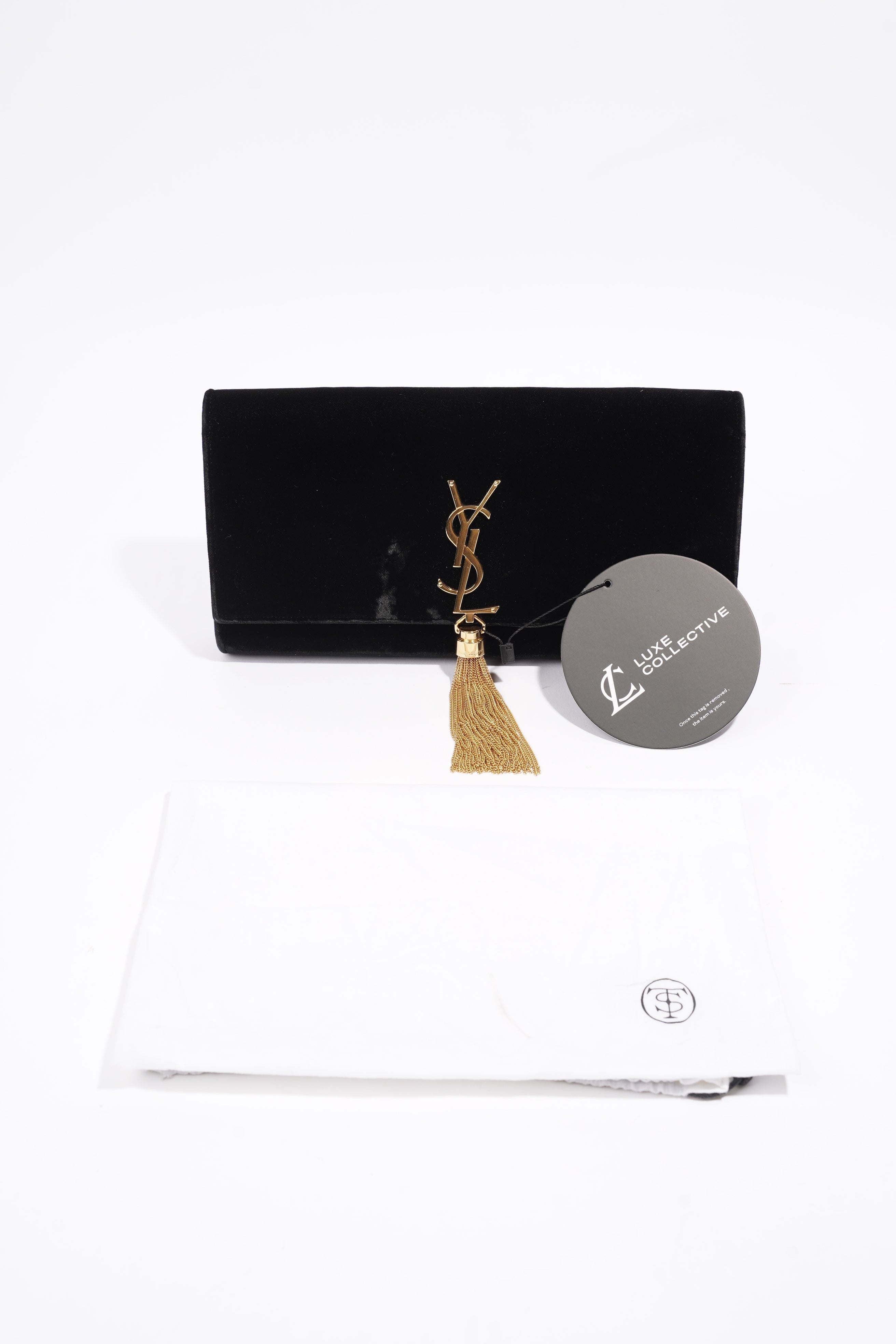 Saint Laurent Kate Tassel Clutch Black Velvet