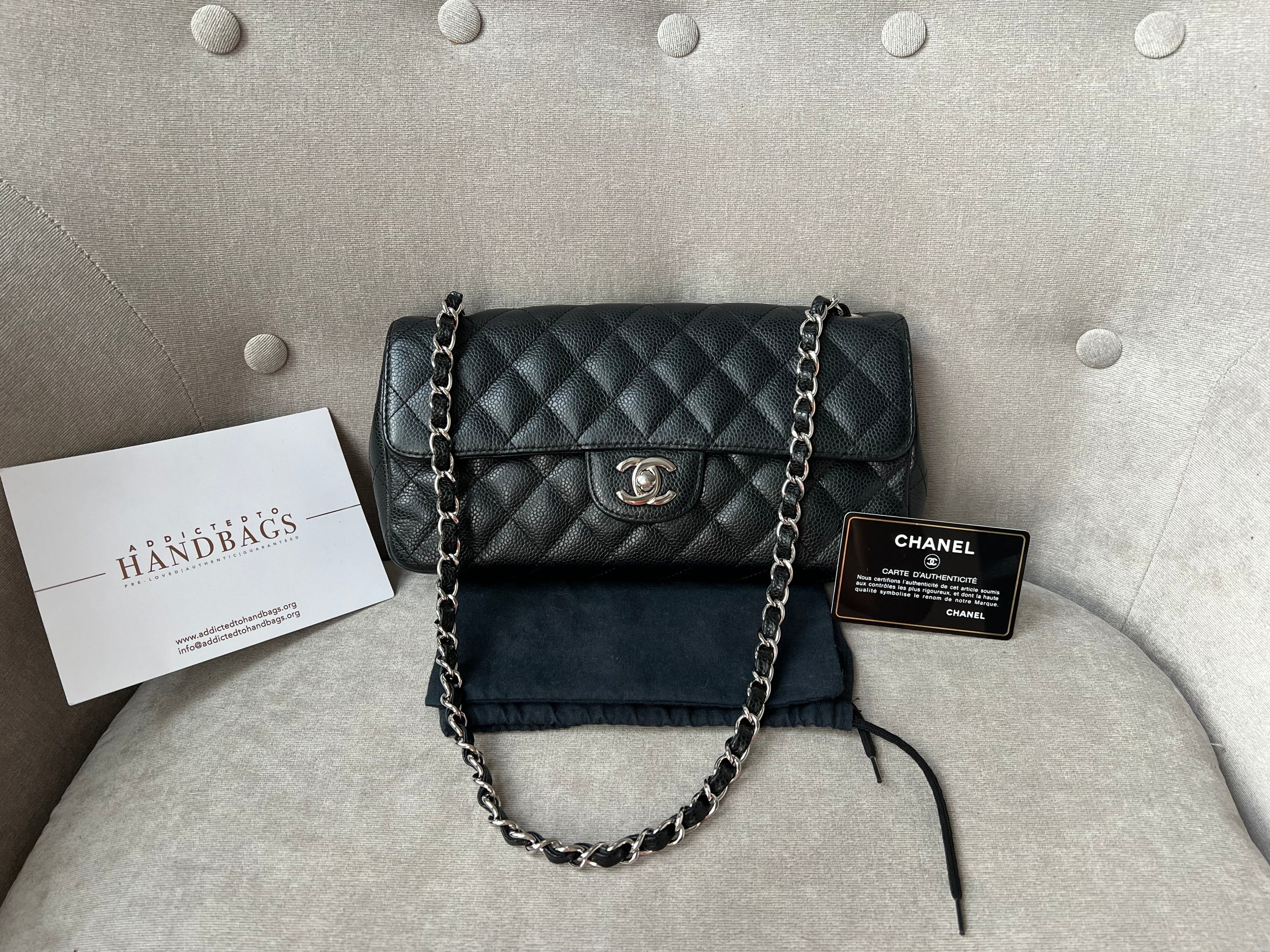 Chanel East West Flap in Black Caviar Silver Hardware