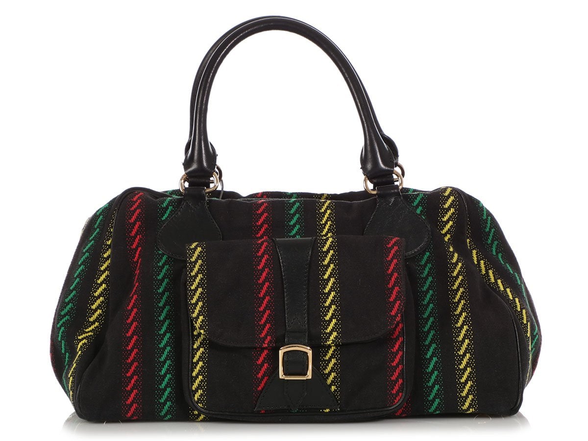 Balenciaga Black Striped Fabric Bag