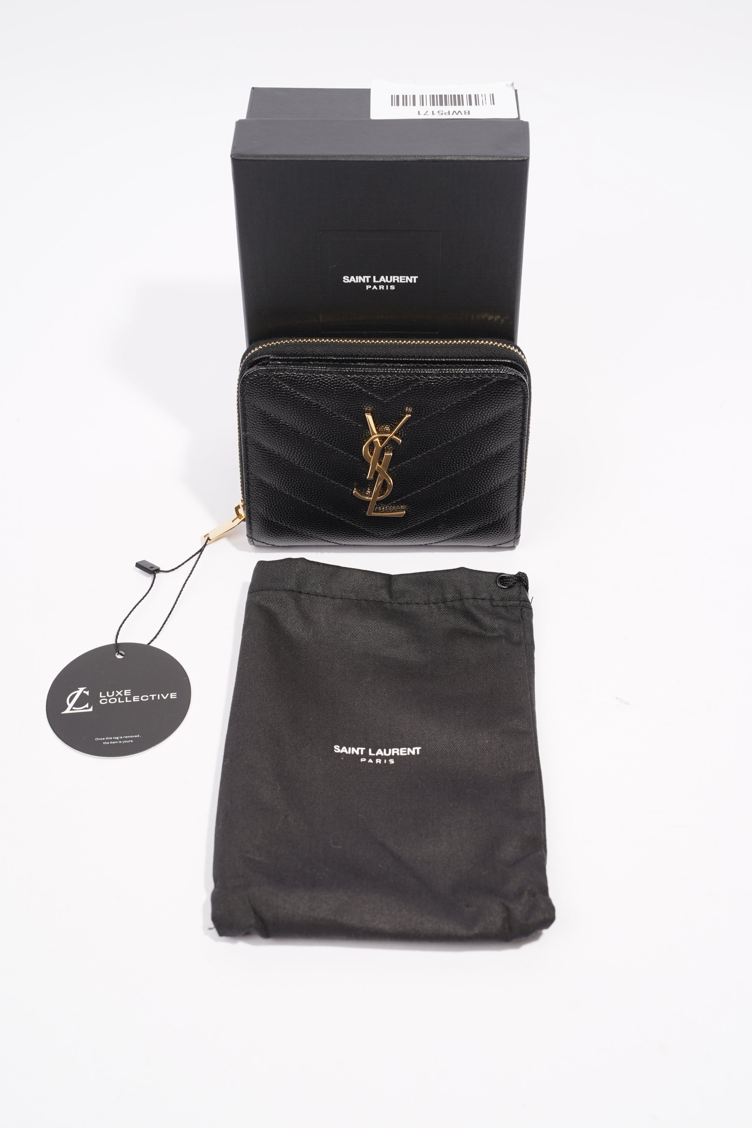 Saint Laurent Brand-Plaque Chevron-Quilted Black Grained Leather Small