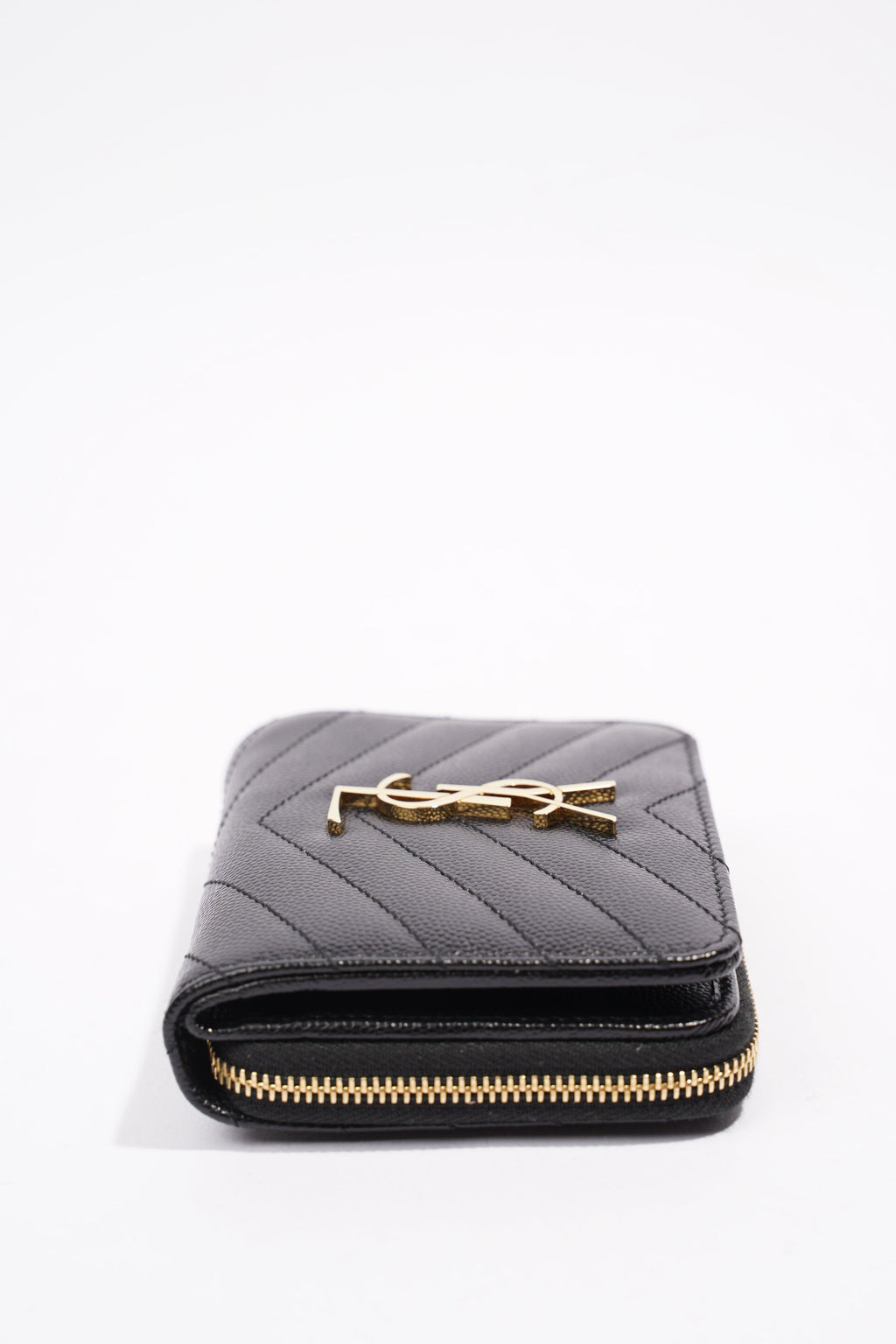 Saint Laurent Brand-Plaque Chevron-Quilted Black Grained Leather Small