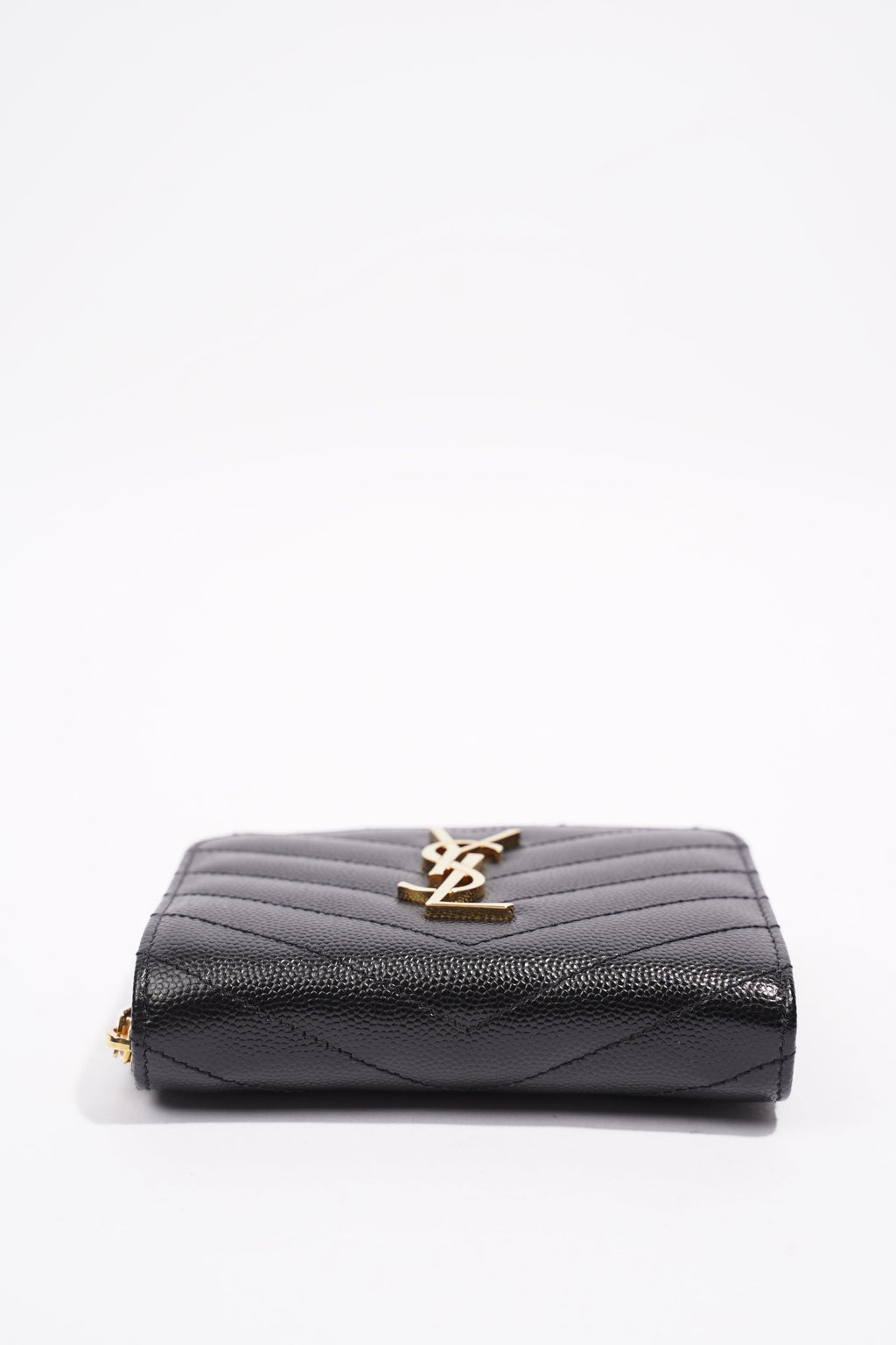 Saint Laurent Brand-Plaque Chevron-Quilted Black Grained Leather Small
