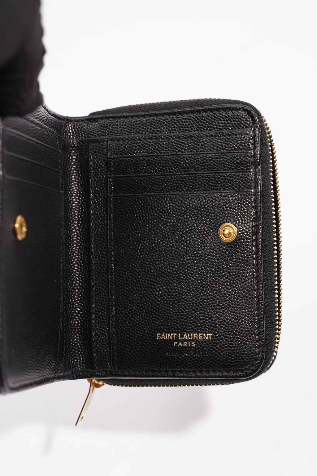 Saint Laurent Brand-Plaque Chevron-Quilted Black Grained Leather Small