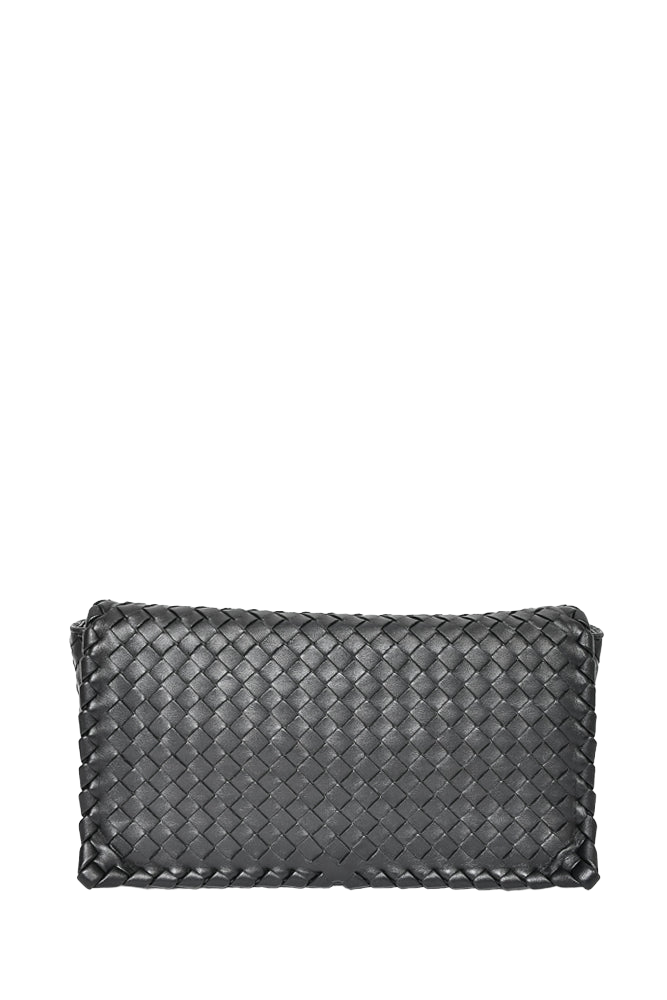 Bottega Veneta Black Intrecciato Leather Shoulder Flap Bag