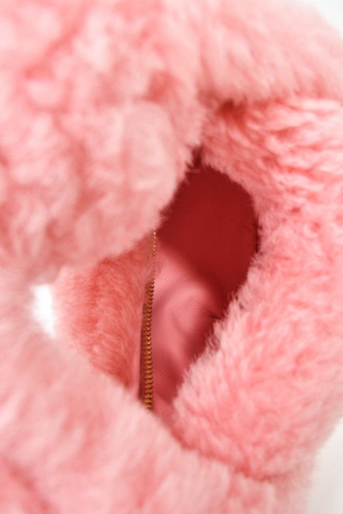 Bottega Veneta Pink Shearling Mini Jodie Clutch