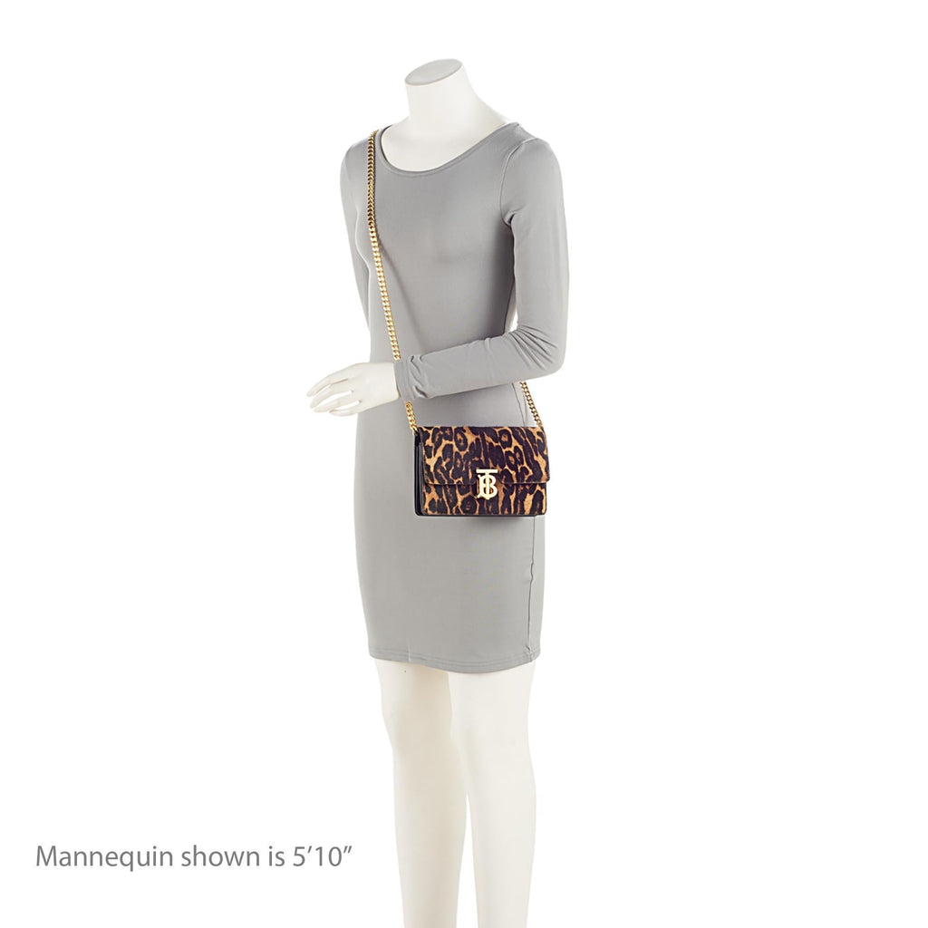 Burberry Calf Hair Leopard Print TB Carrie Chain Small Crossbody Bag (SHF-zOZJdg)