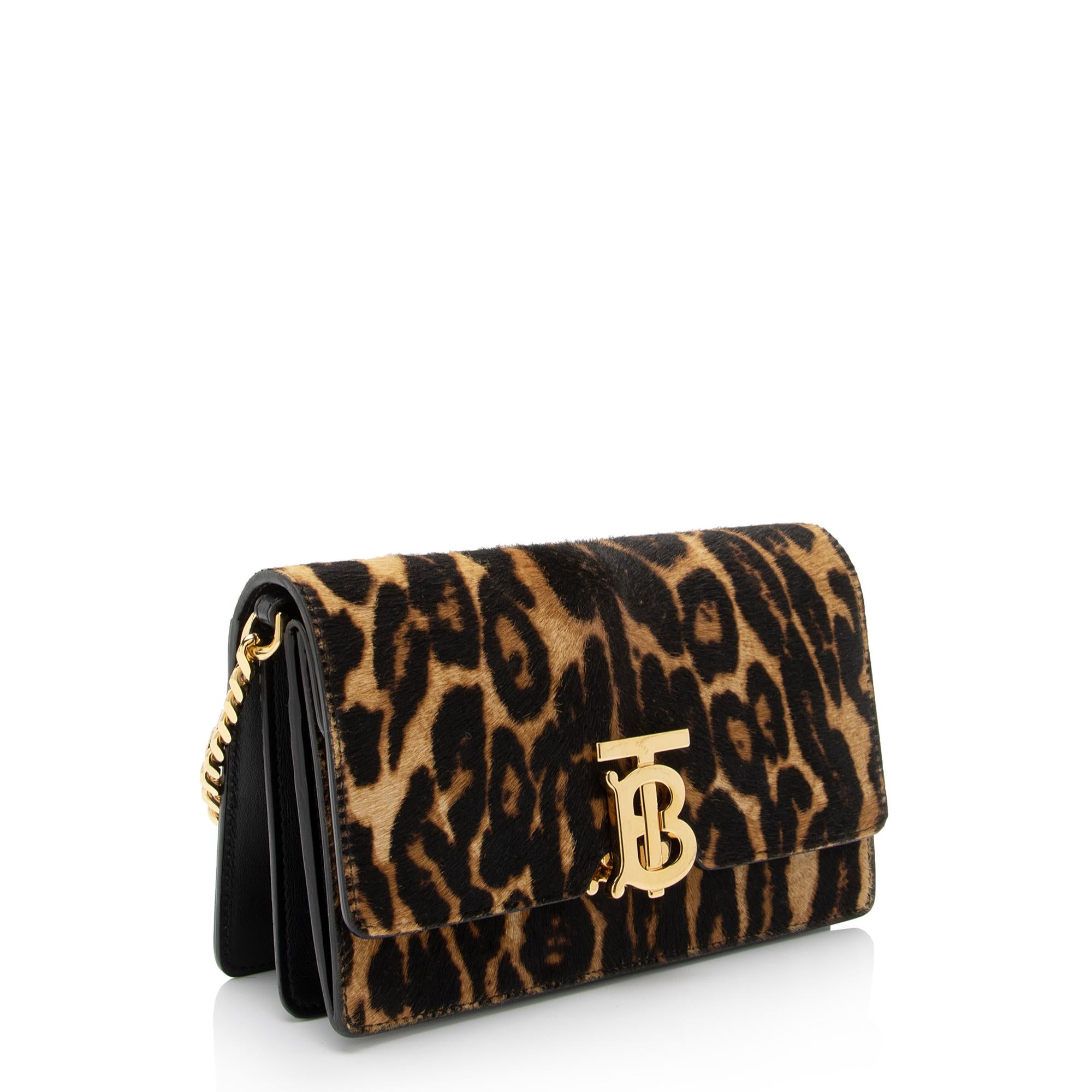 Burberry Calf Hair Leopard Print TB Carrie Chain Small Crossbody Bag (SHF-zOZJdg)