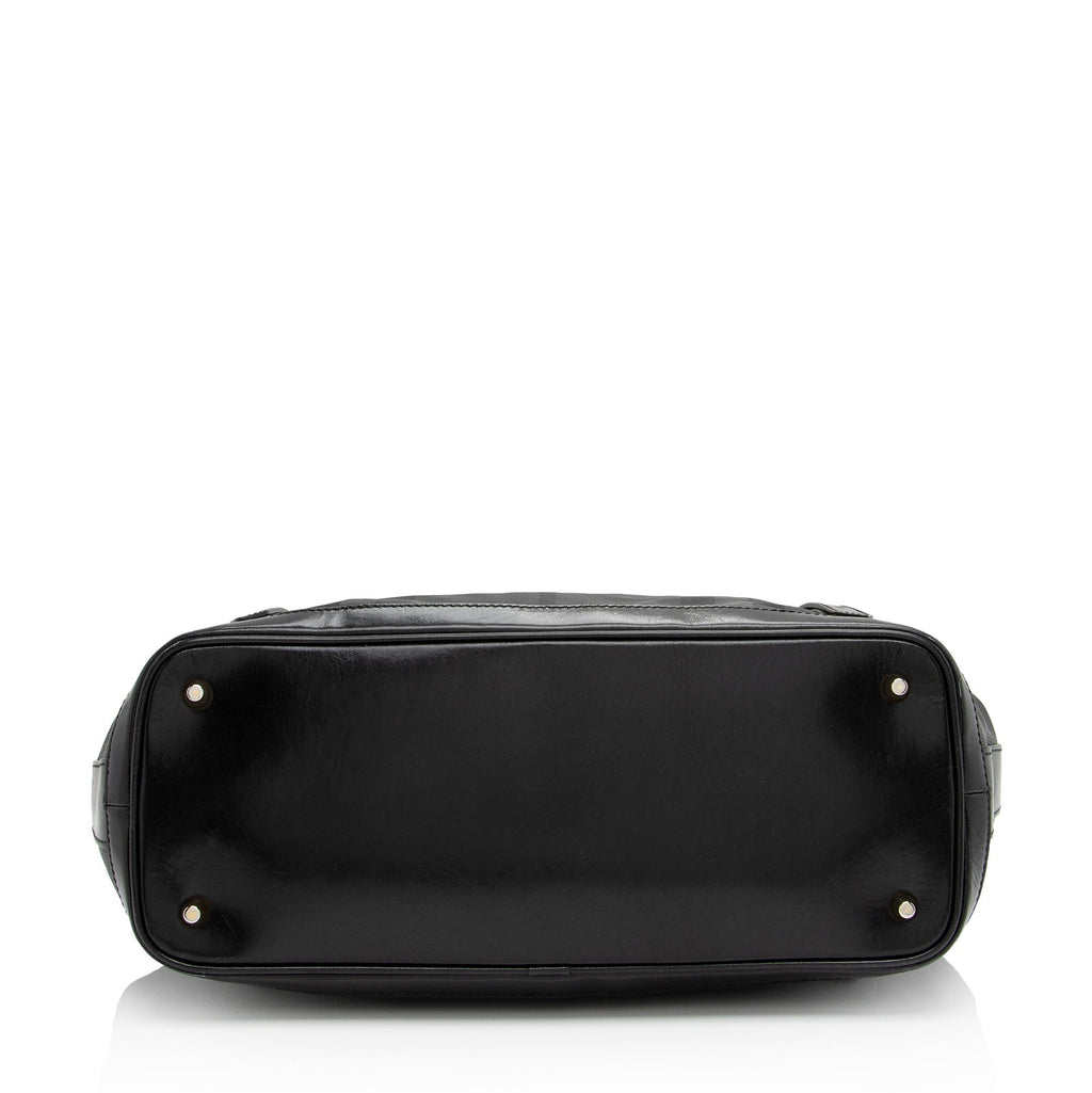 Burberry Charcoal Check Perforated Leather Ellers Large Satchel (SHF-23248)