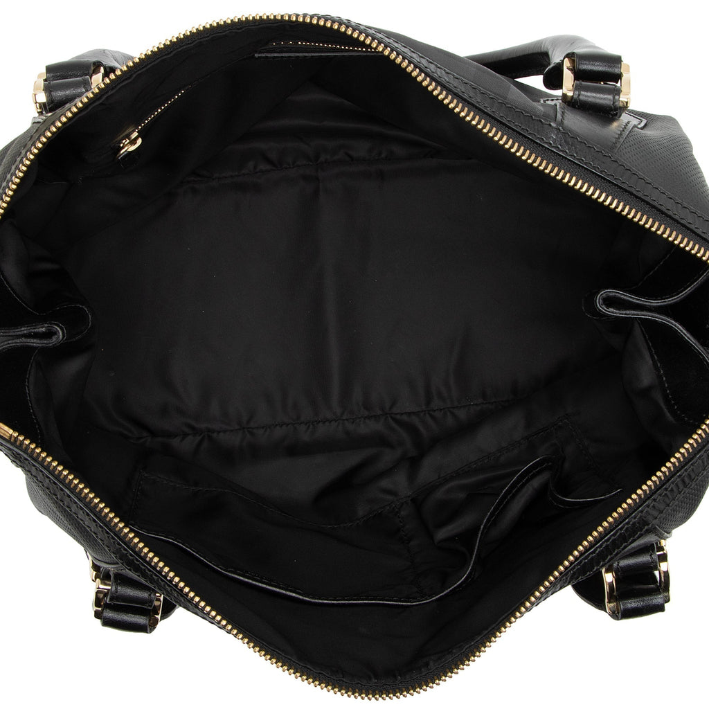 Burberry Charcoal Check Perforated Leather Ellers Large Satchel (SHF-23248)