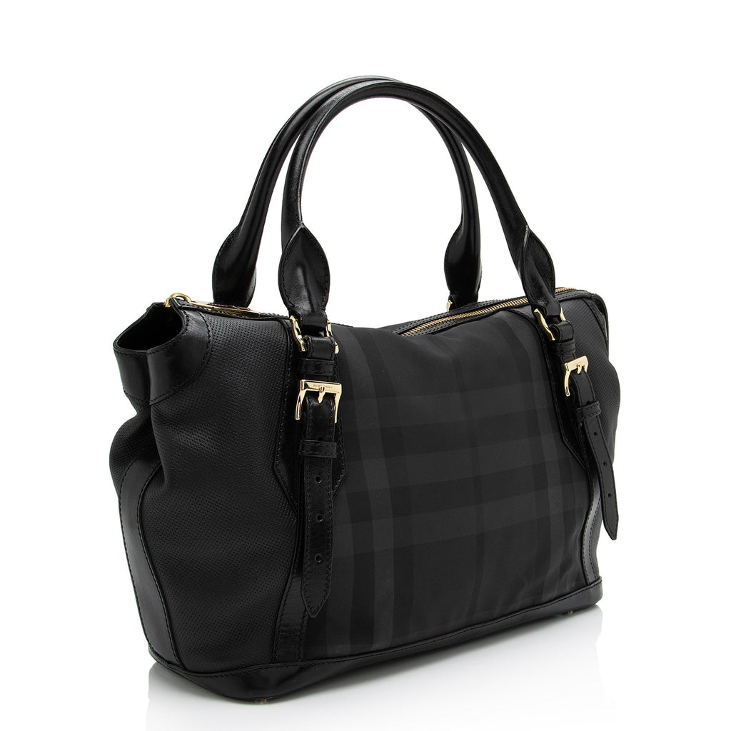 Burberry Charcoal Check Perforated Leather Ellers Large Satchel (SHF-23248)