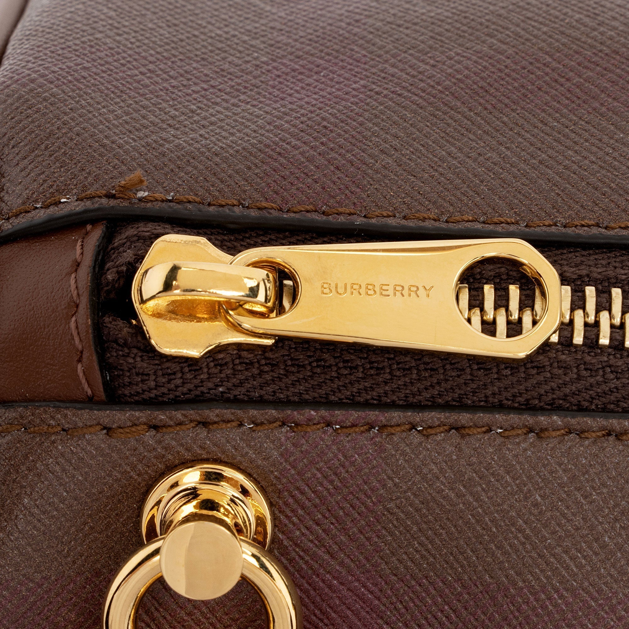 Burberry E-Canvas House Check Medium Bowling Bag (SHF-qWmn3K)