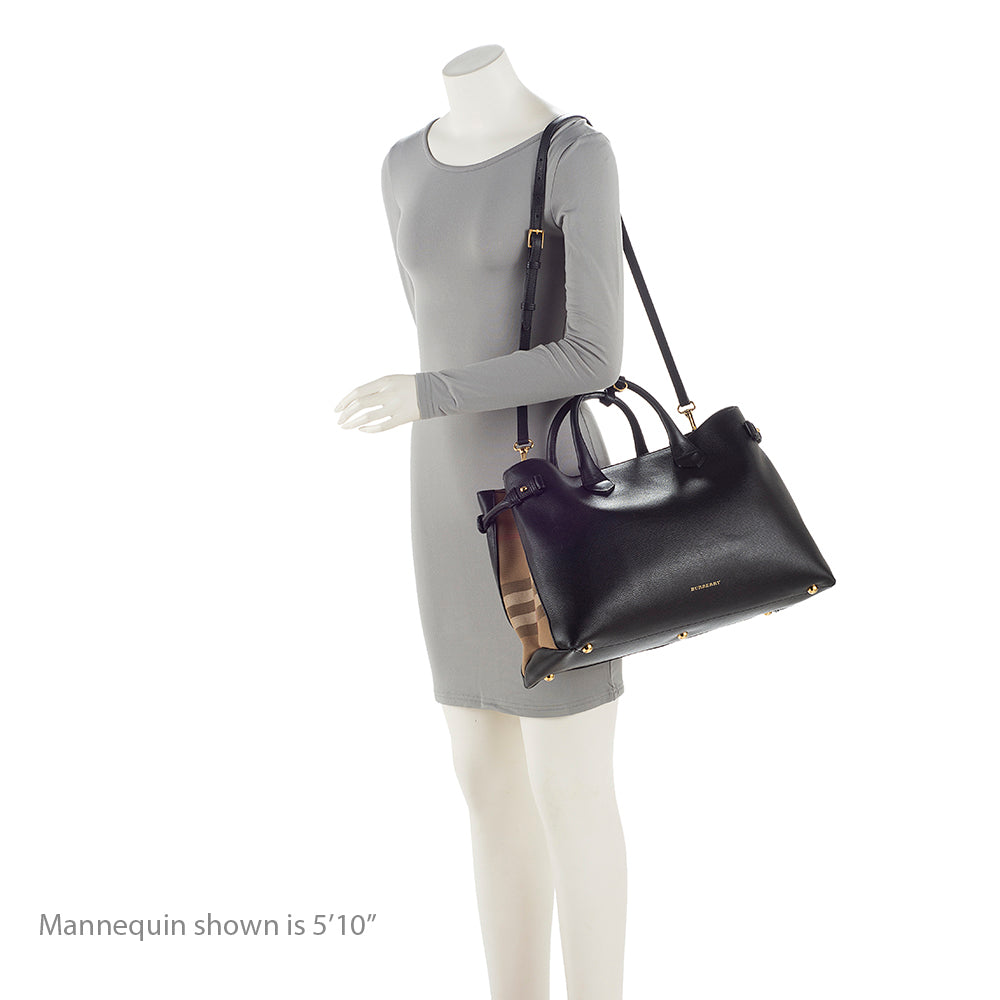 Burberry House Check Leather Banner Large Tote (SHF-21984)