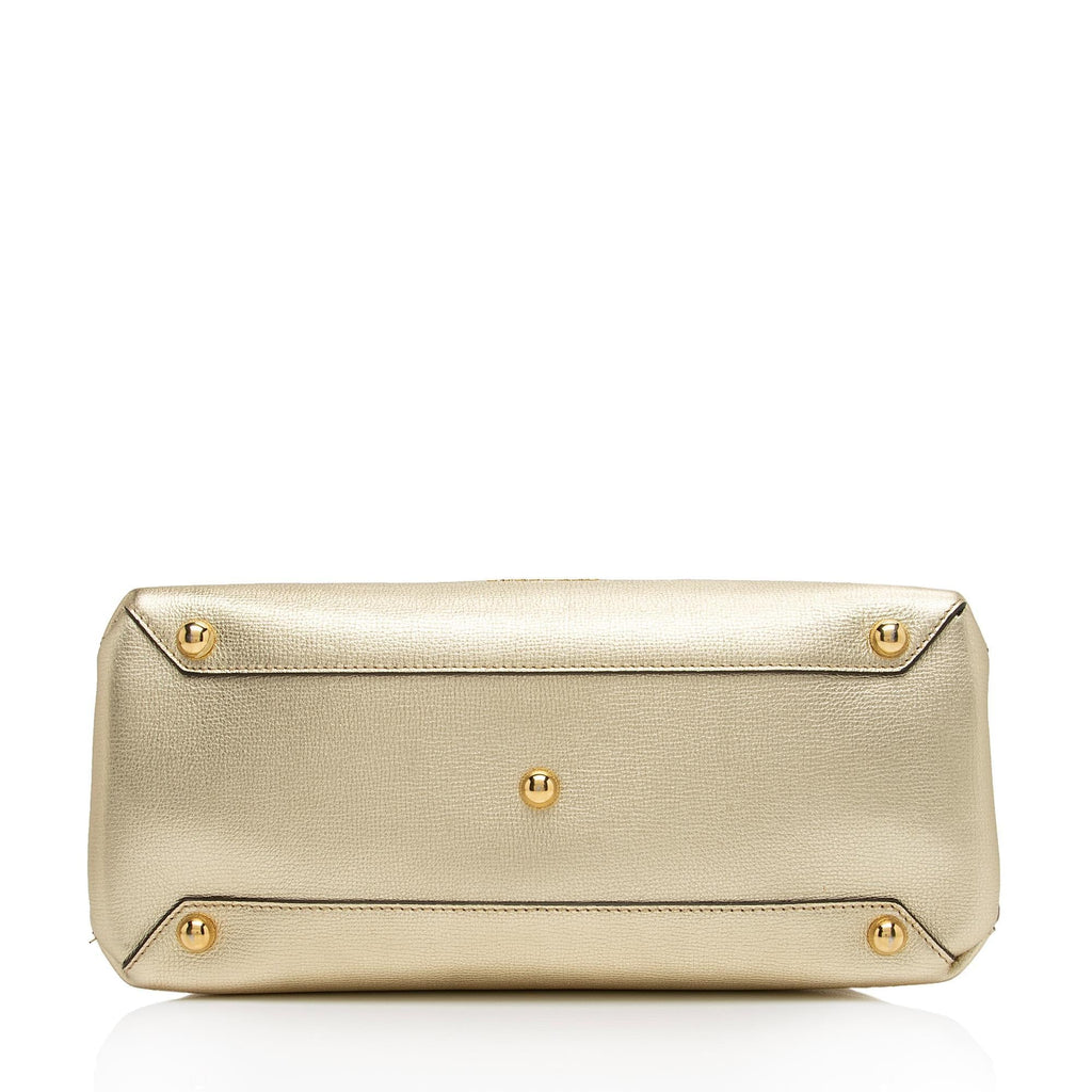 Burberry House Check Metallic Leather Banner Medium Tote (SHF-81DUmX)