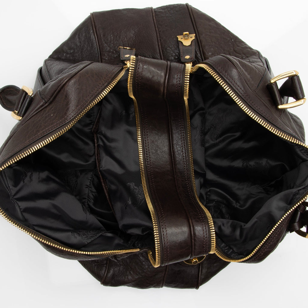 Burberry Leather Ashbury Double Zip Large Bowling Bag (SHF-23880)
