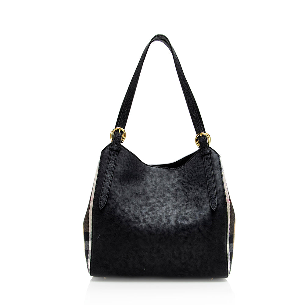 Burberry Leather House Check Derby Canterbury Small Tote (SHF-18431)