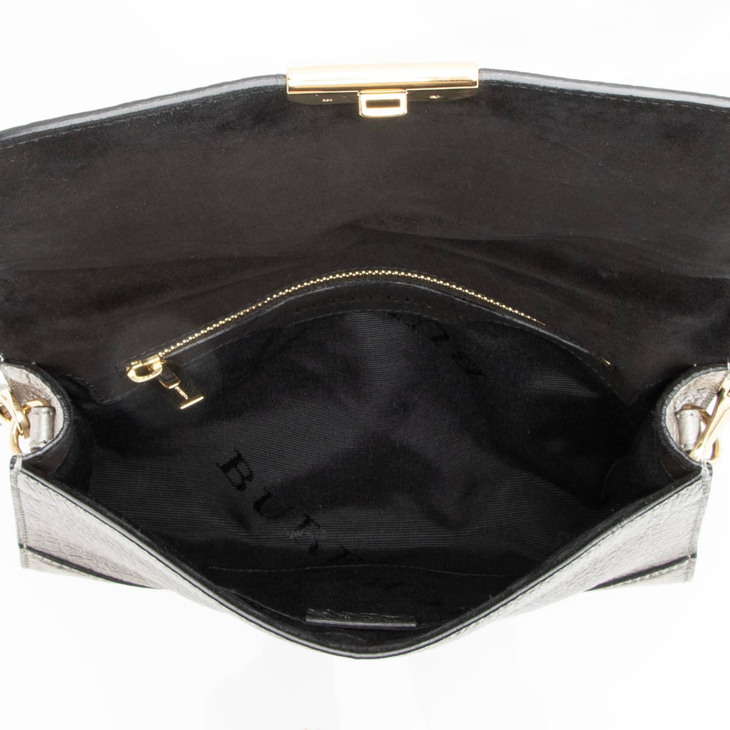 Burberry Metallic Grained Leather Abbott Small Crossbody Bag (SHF-23382)