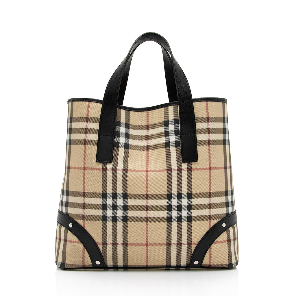 Burberry Nova Check Leather Studded Medium Tote (SHF-QGyTPK)