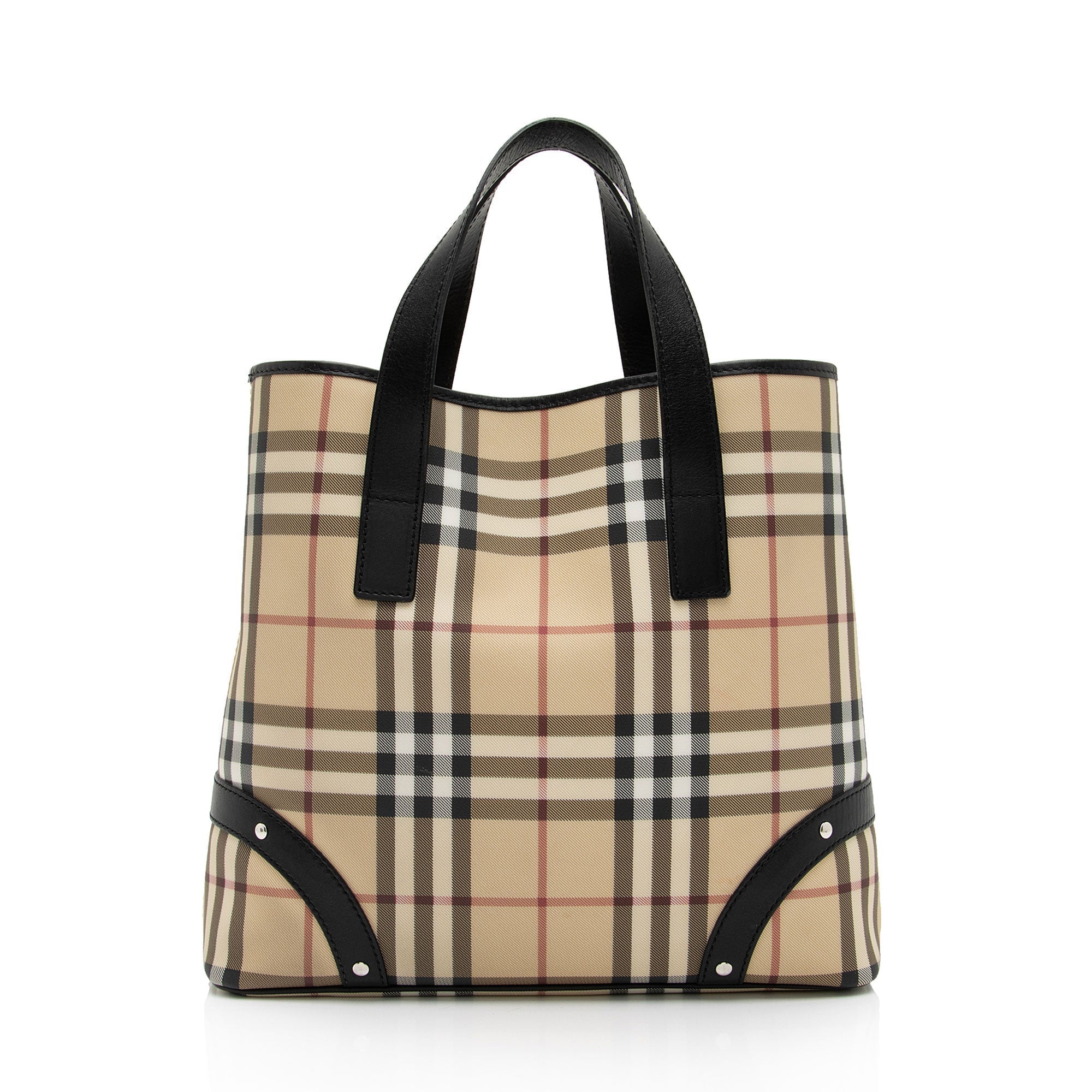 Burberry Nova Check Leather Studded Medium Tote (SHF-QGyTPK)
