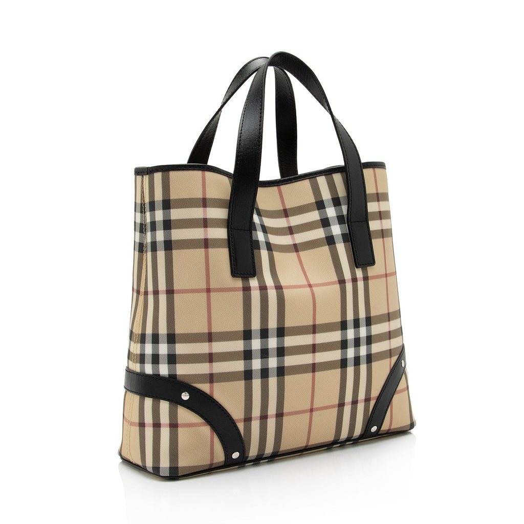 Burberry Nova Check Leather Studded Medium Tote (SHF-QGyTPK)