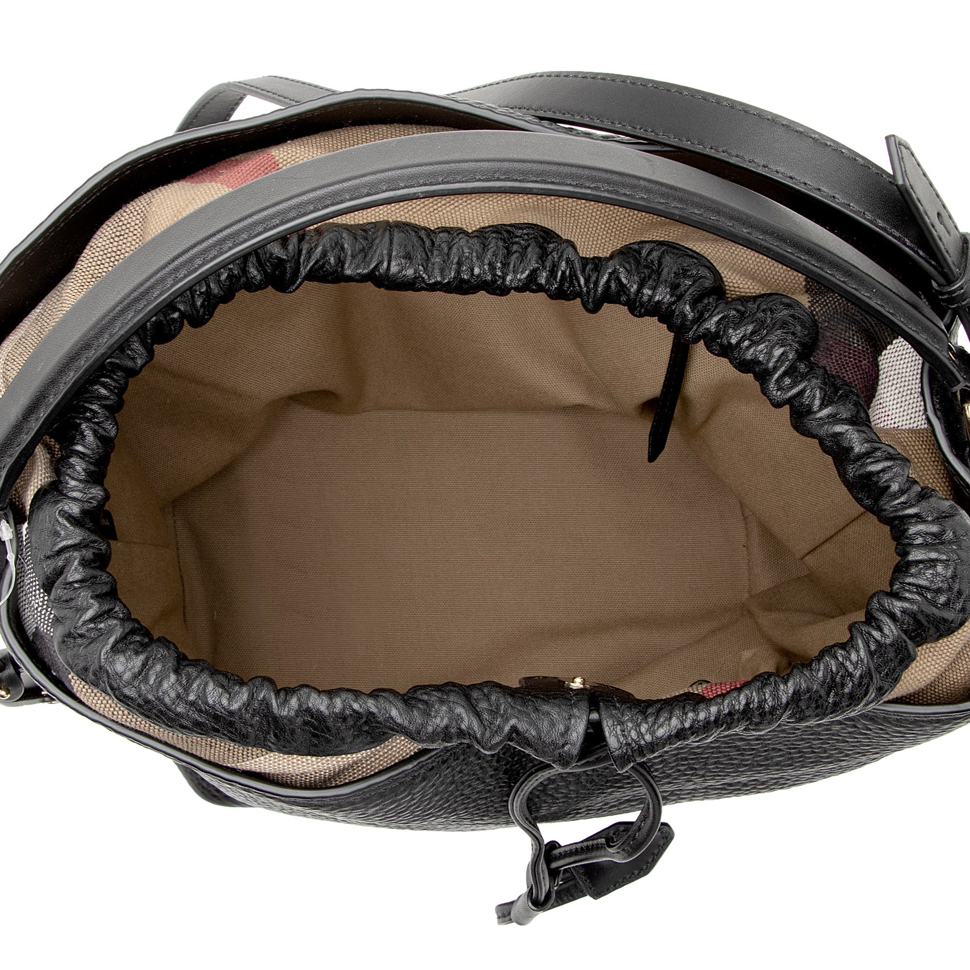 Burberry Pebbled Leather House Check Ashby Medium Hobo (SHF-22726)