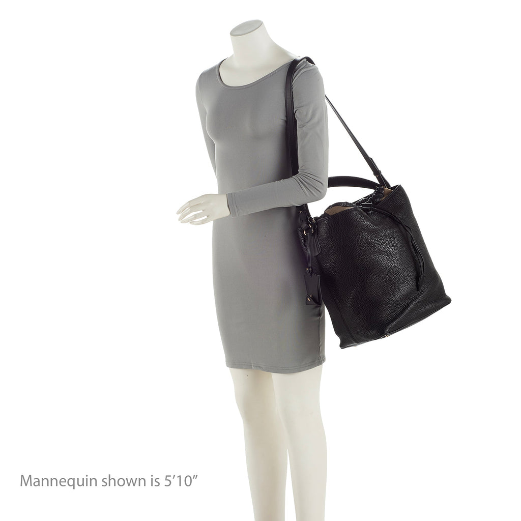 Burberry Pebbled Leather House Check Ashby Medium Hobo (SHF-22726)