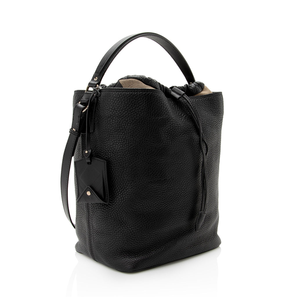 Burberry Pebbled Leather House Check Ashby Medium Hobo (SHF-22726)