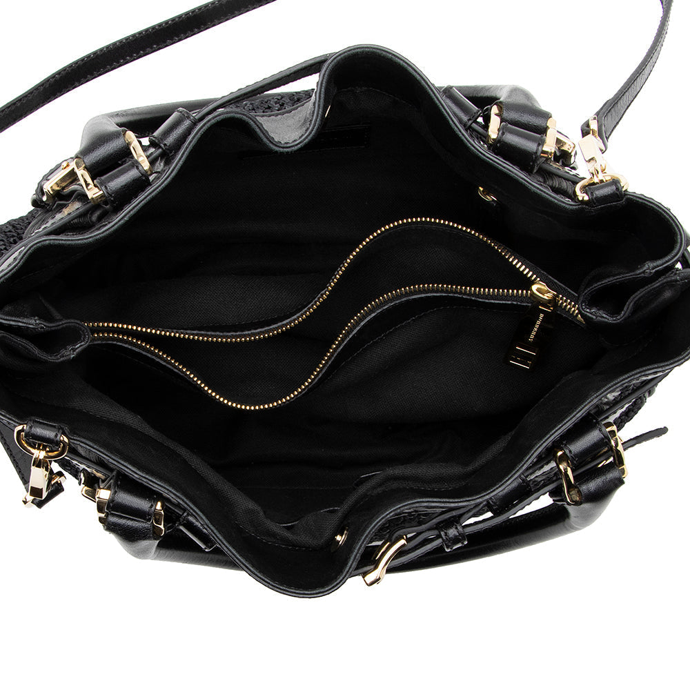 Burberry Prorsum Raffia Leather Whipstitch Satchel (SHF-17845)