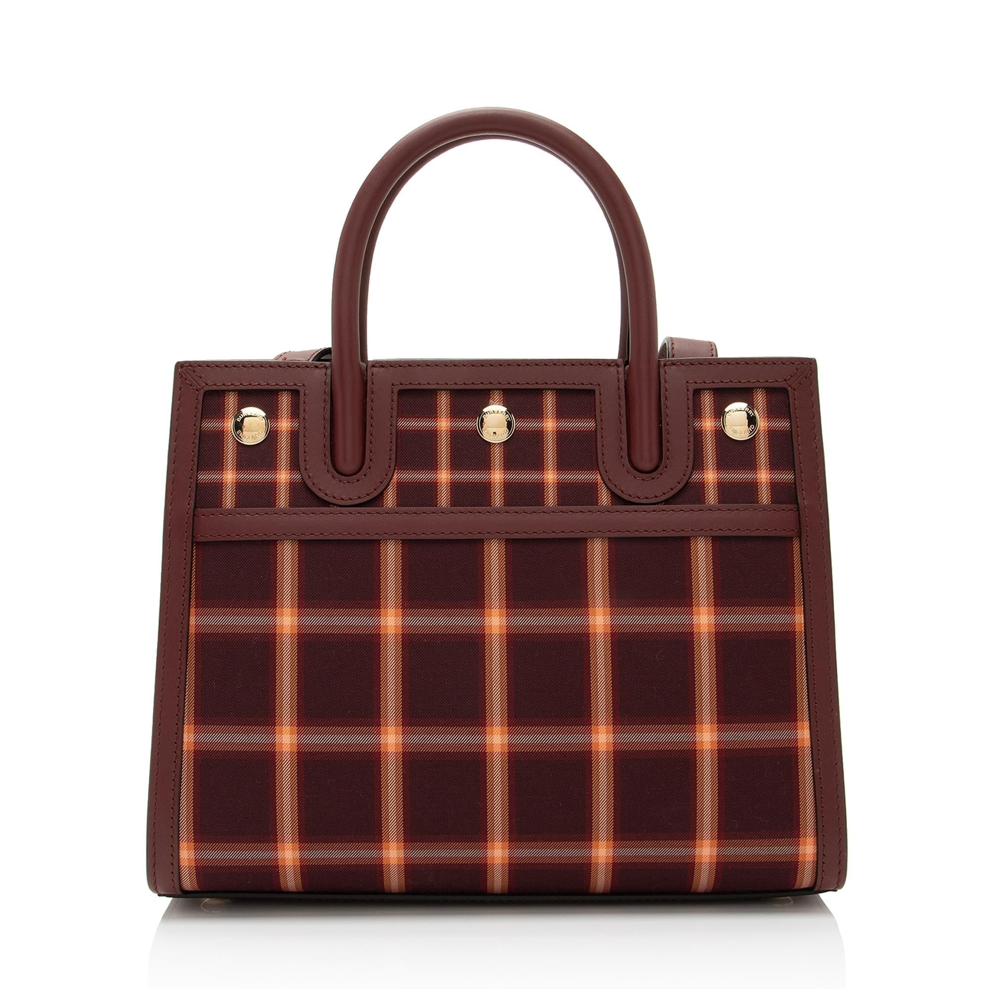 Burberry Tartan Check Smooth Calfskin Title Mini Tote (SHF-zkxnVr)