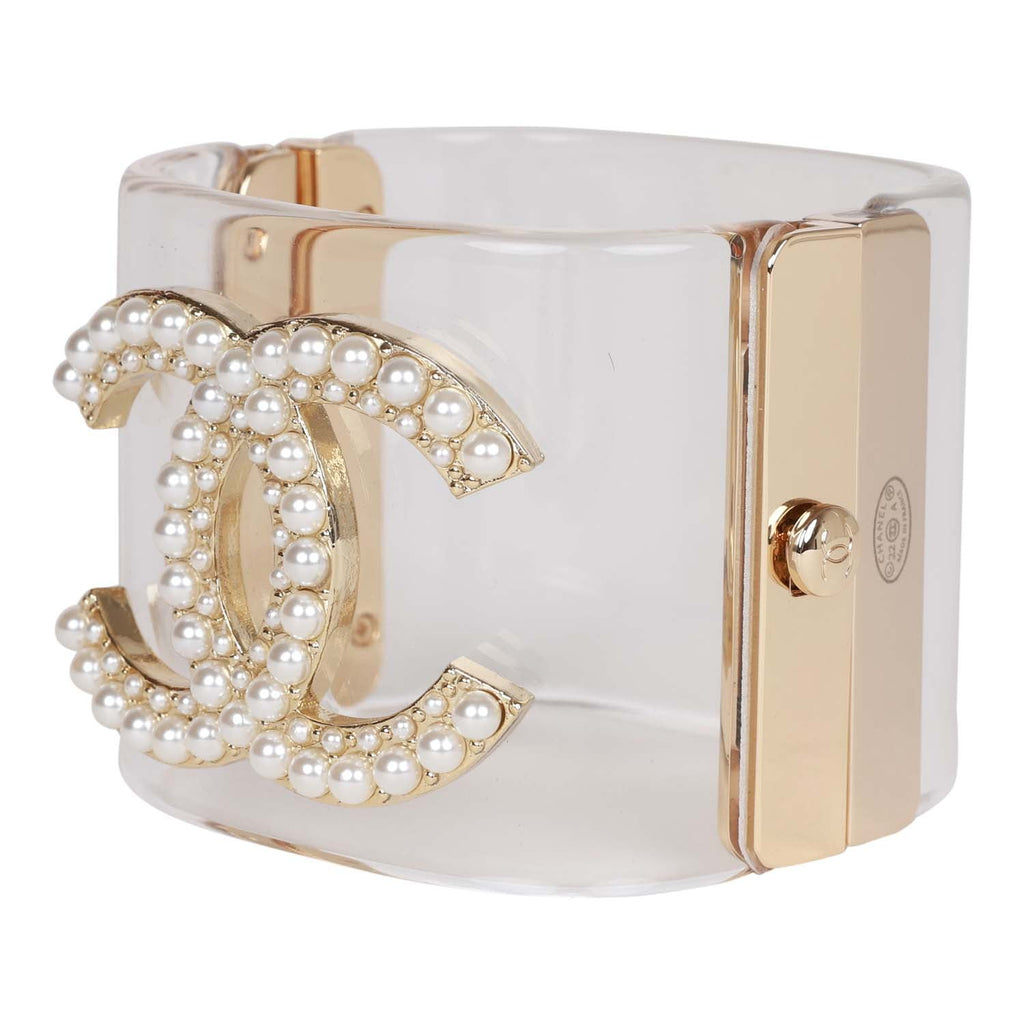 Chanel Lucite Pearl CC Cuff Bracelet