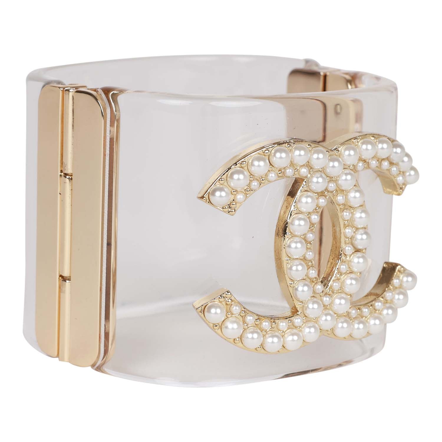 Chanel Lucite Pearl CC Cuff Bracelet